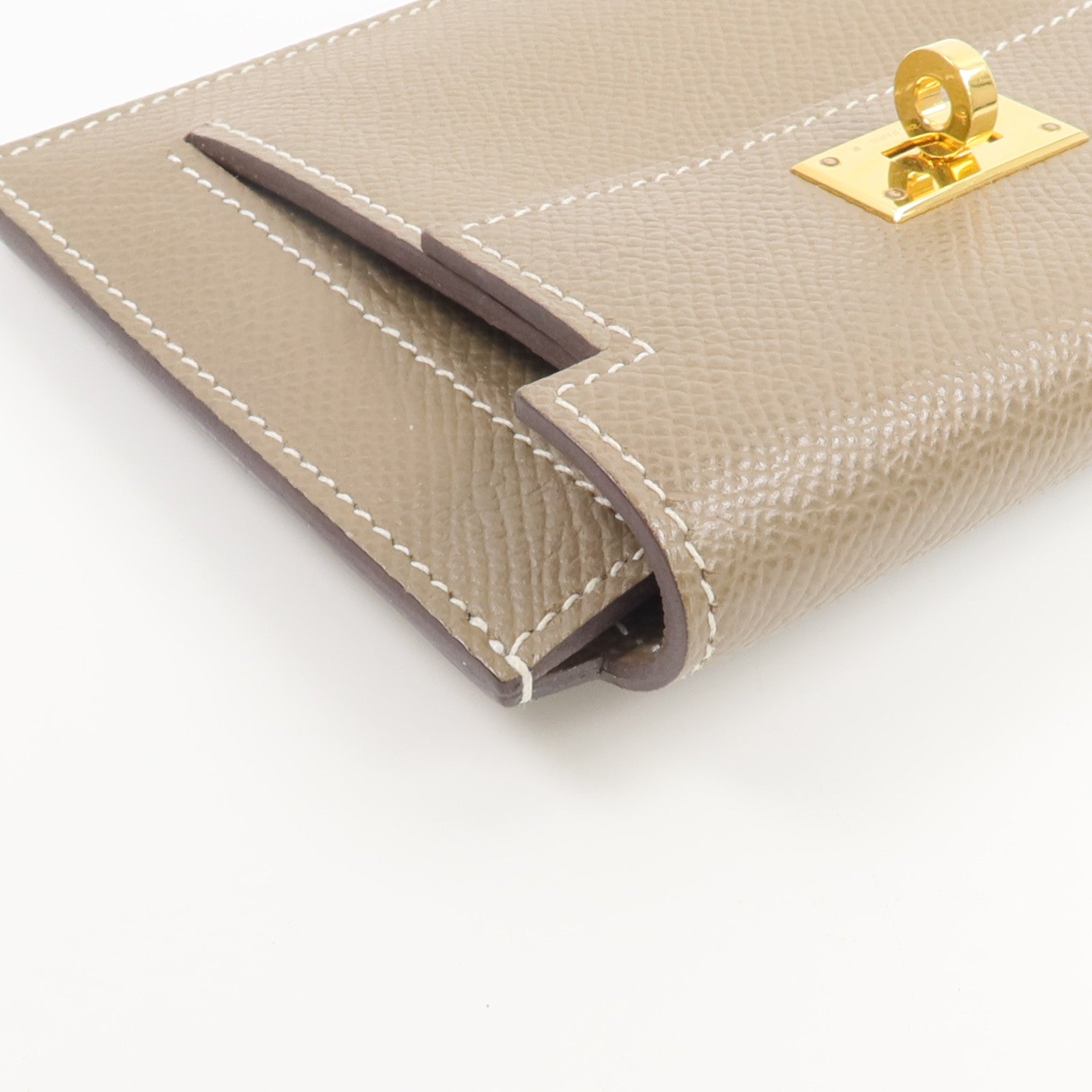 HERMES Epsom皮革Kelly Pockt Compact Wallet錢包Etoupe