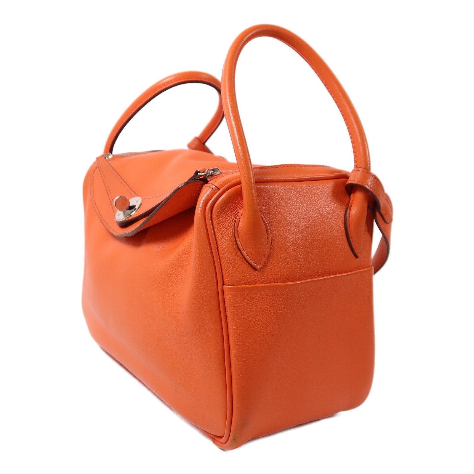 HERMES Evercolor皮革Lindy 26銀扣手挽肩背兩用袋Orange Poppy