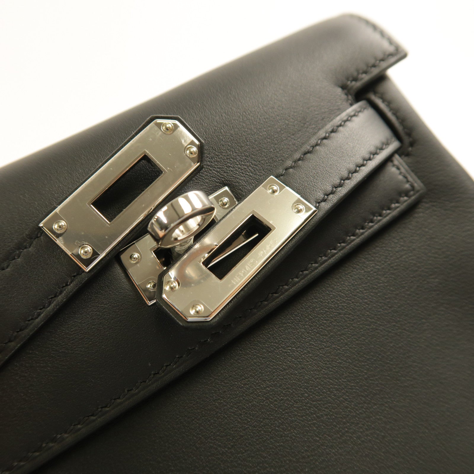 HERMES Swift皮革Kelly Jump銀扣背包Noir