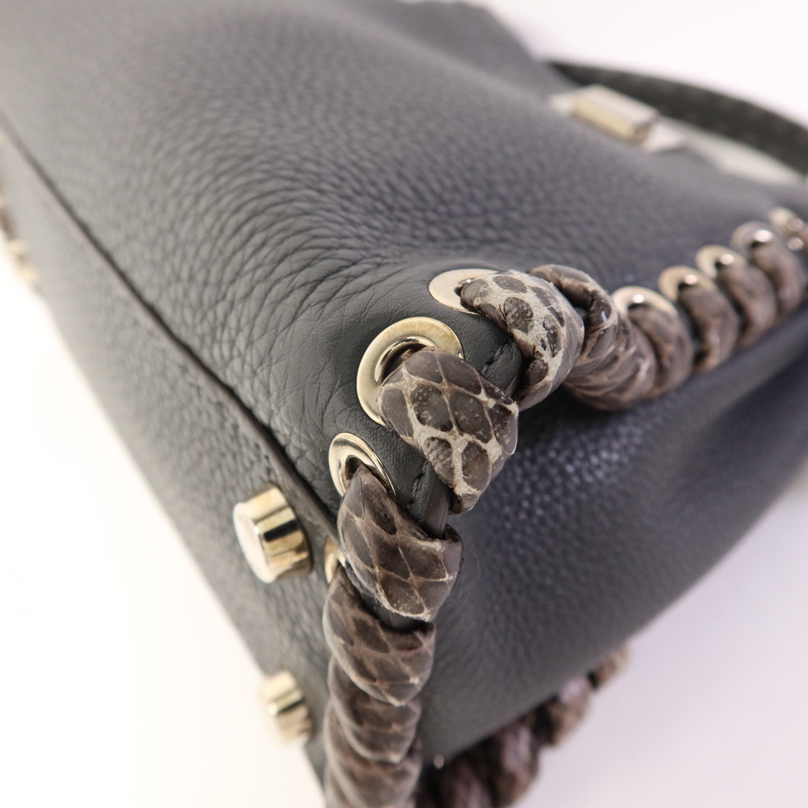 FENDI 【激減優惠】蛇皮皮革/牛皮皮革Mini Peekaboo銀扣手挽肩背兩用袋