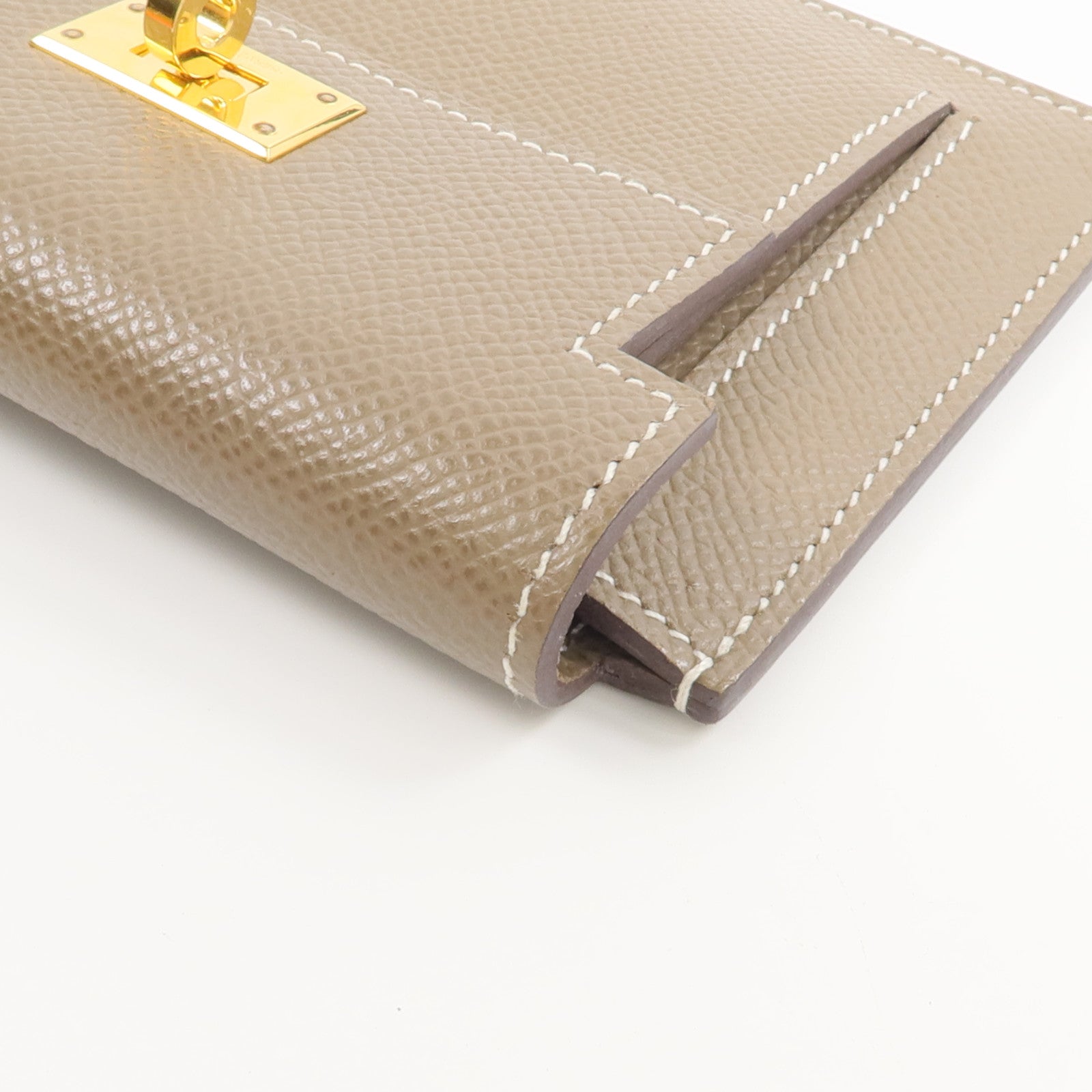 HERMES Epsom皮革Kelly Pockt Compact Wallet錢包Etoupe