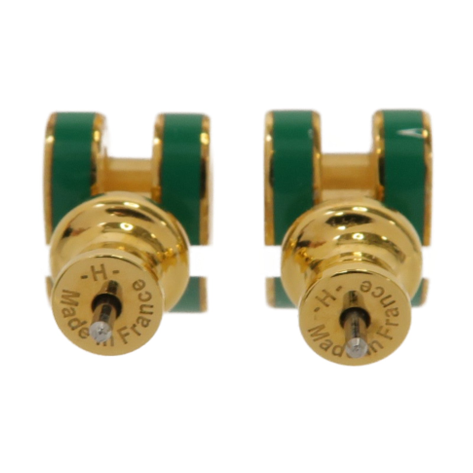 HERMES 金屬Mini Pop H Earrings耳環綠色/金色