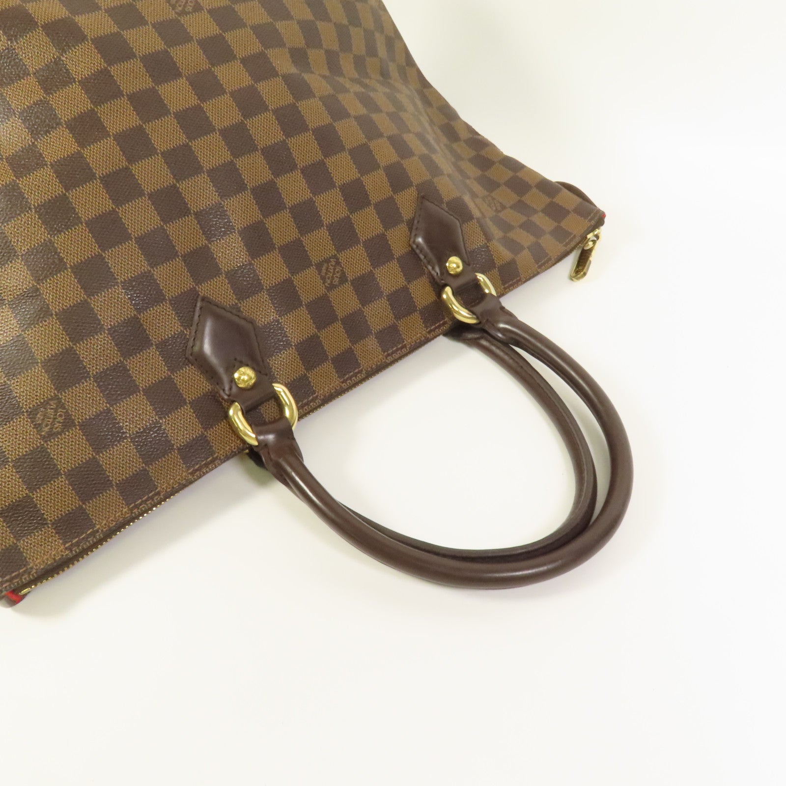 LOUIS VUITTON Damier Saleya MM金扣手挽袋棕色