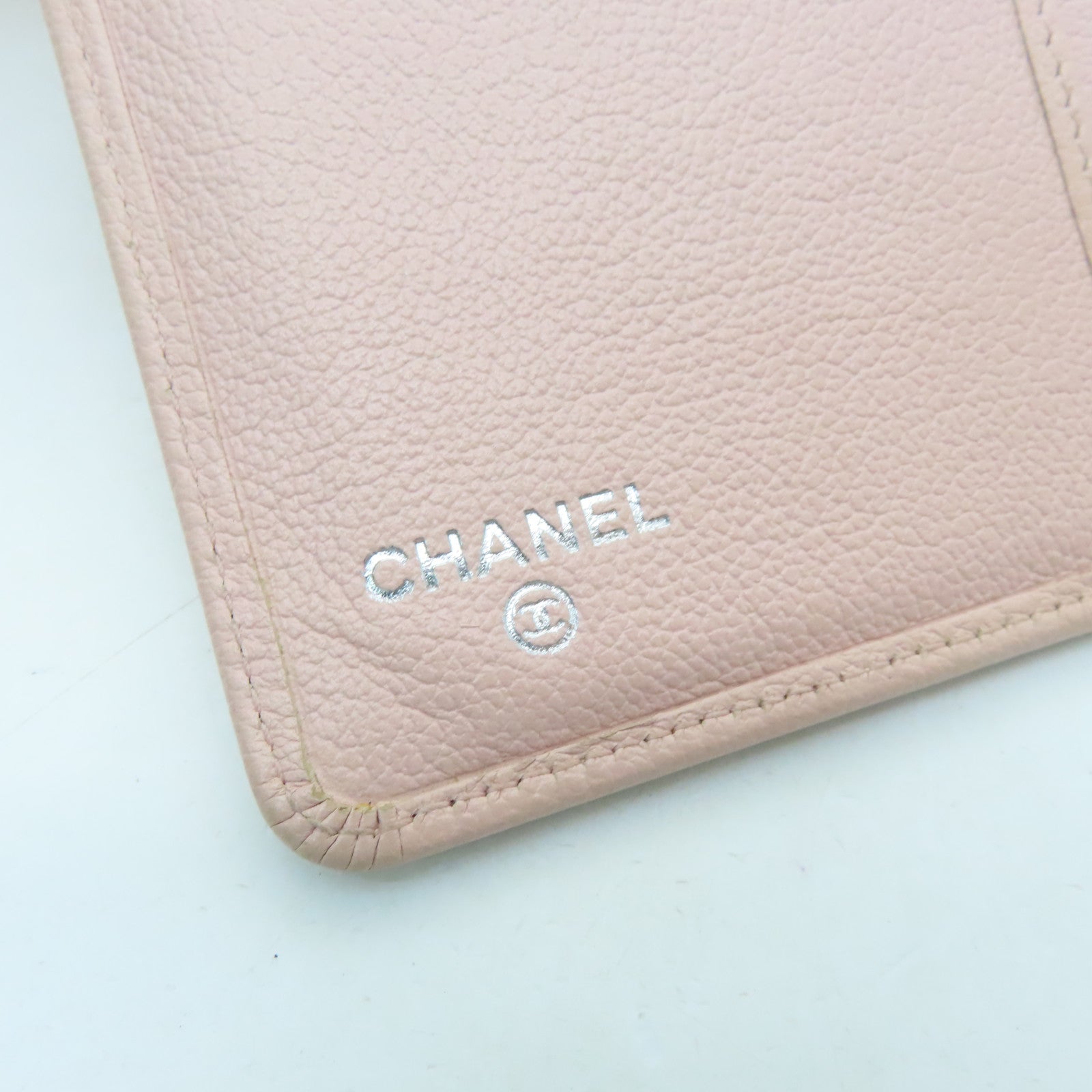CHANEL Cowhide Leather Long Wallet Silver Buckle Long Wallet Pink