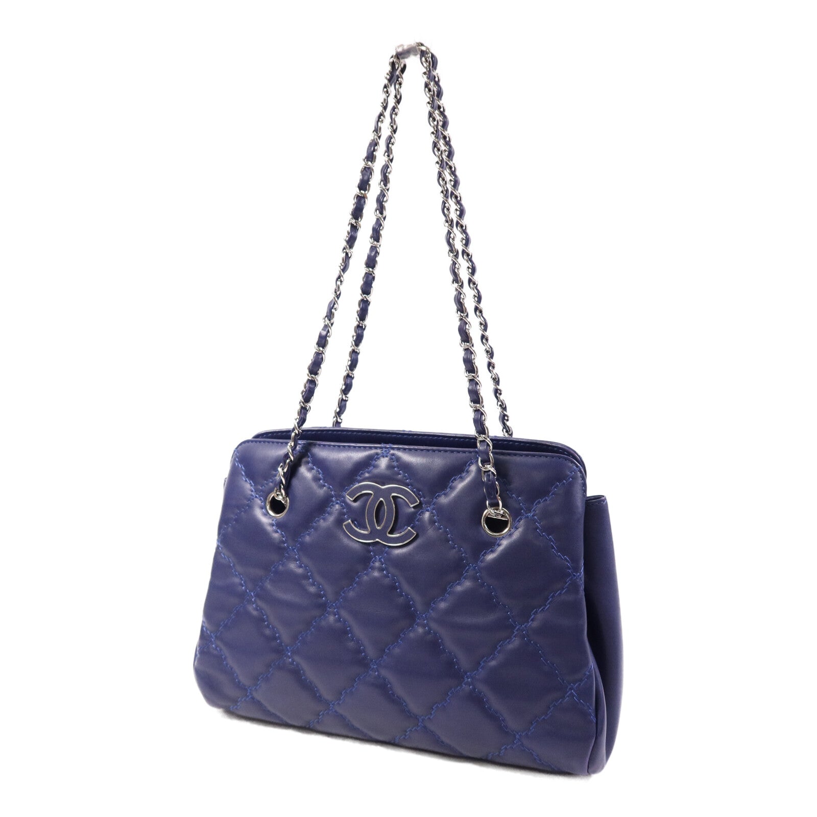 CHANEL 牛皮皮革Chain Shoulder Bag銀扣鏈帶肩背袋