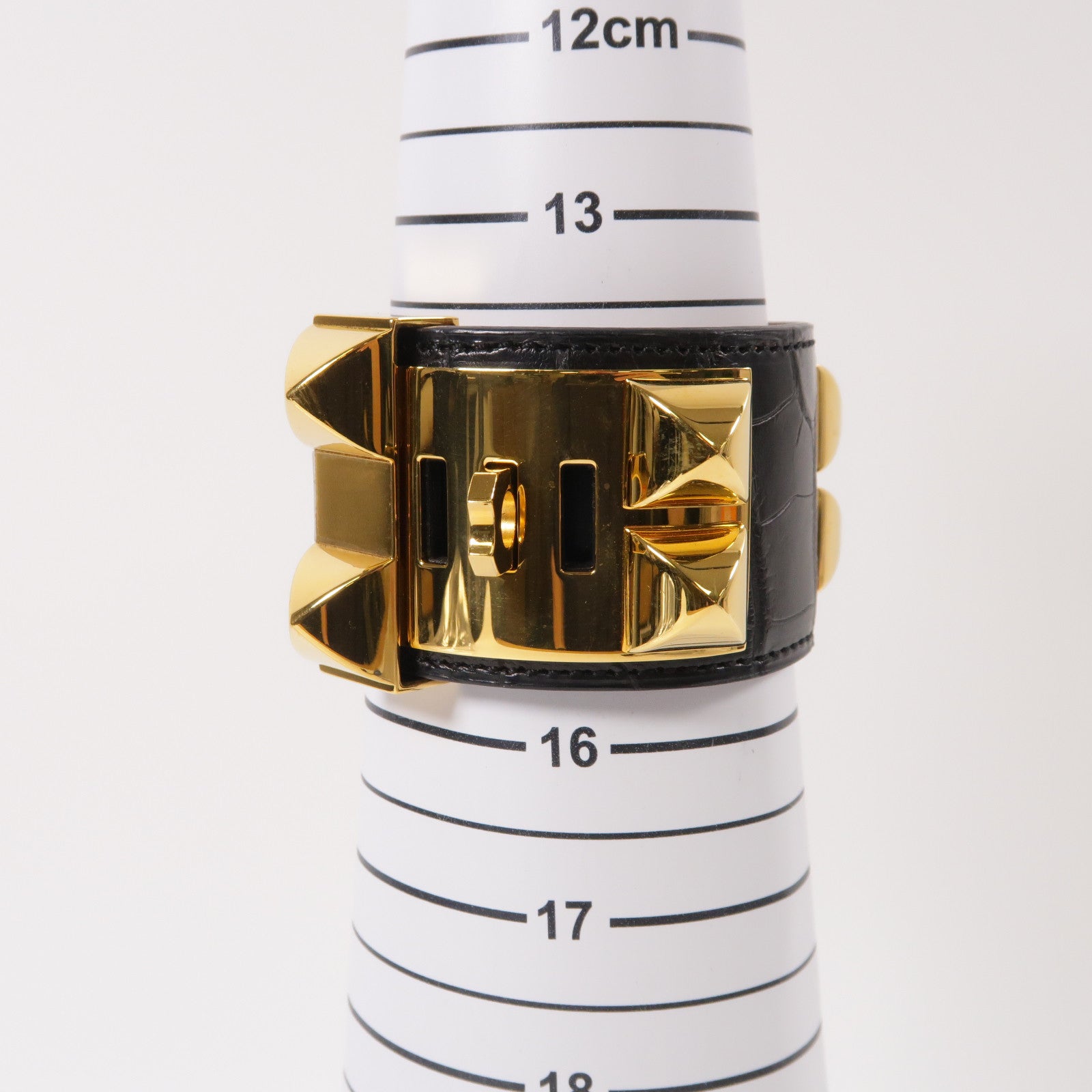 HERMES Alligator皮革CDC Bracelet金扣手鐲黑色