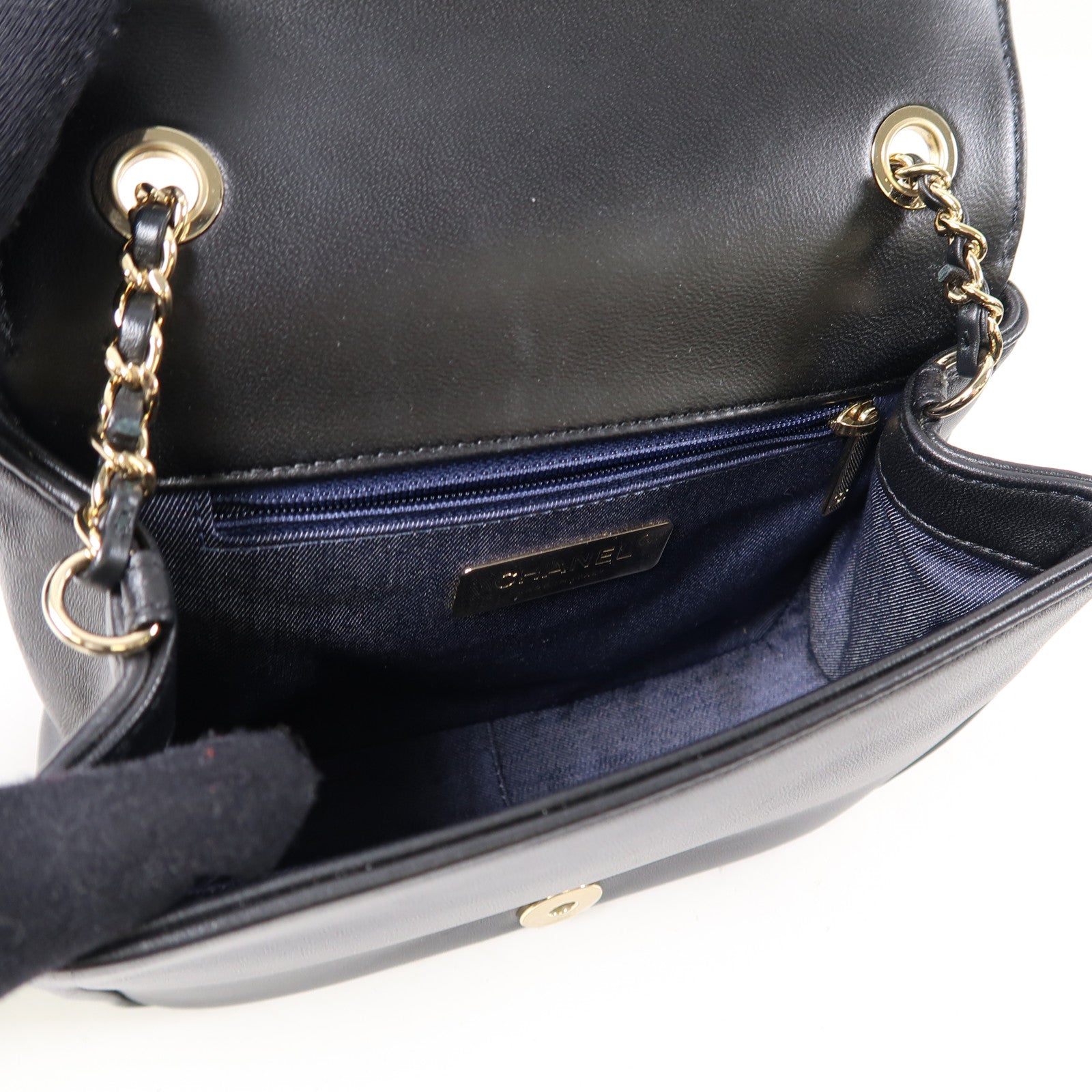CHANEL 羊皮皮革Shoulder Bag金扣鏈帶肩背袋黑色
