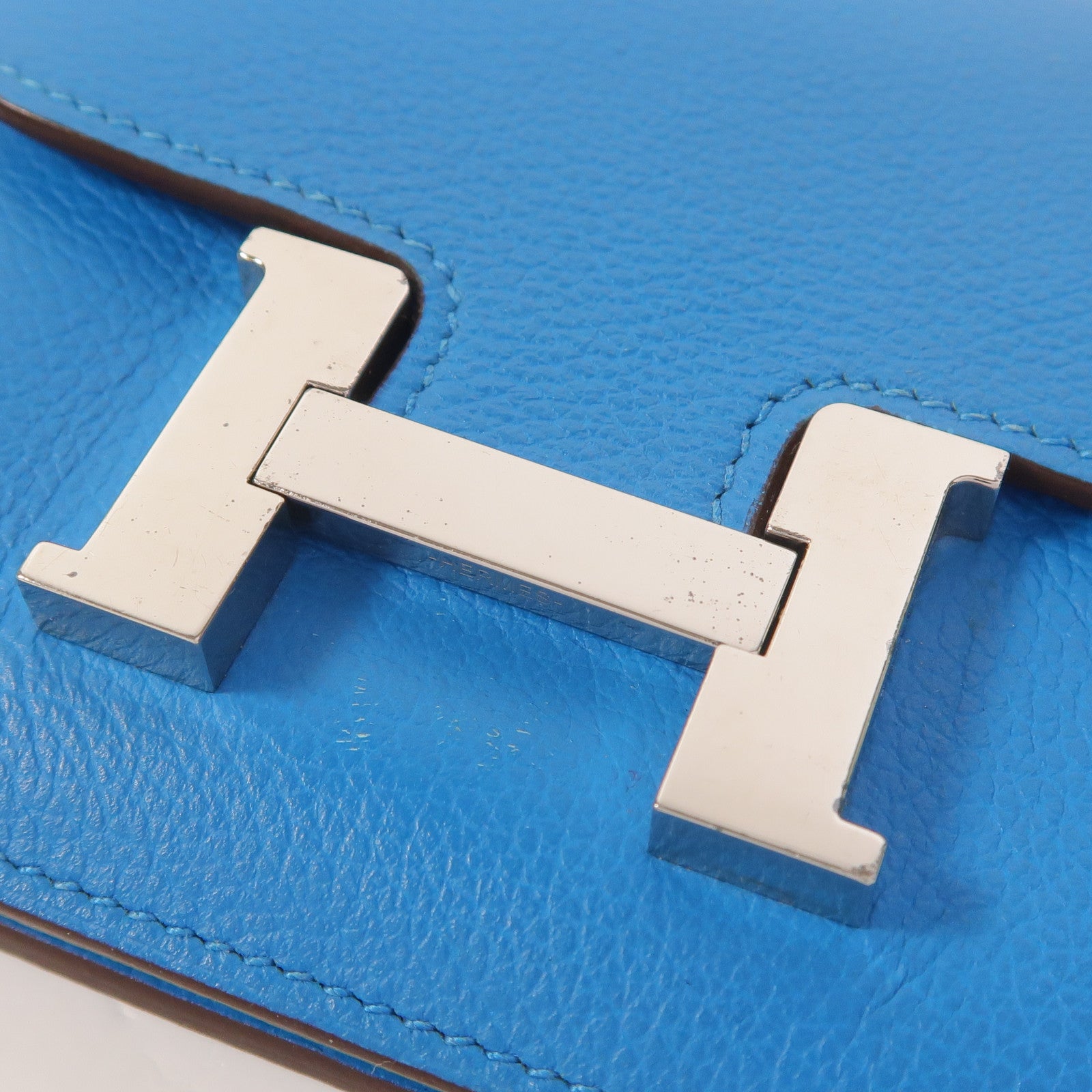 HERMES Evercolor皮革Constance Slim Wallet錢包Bleu Zanzibar