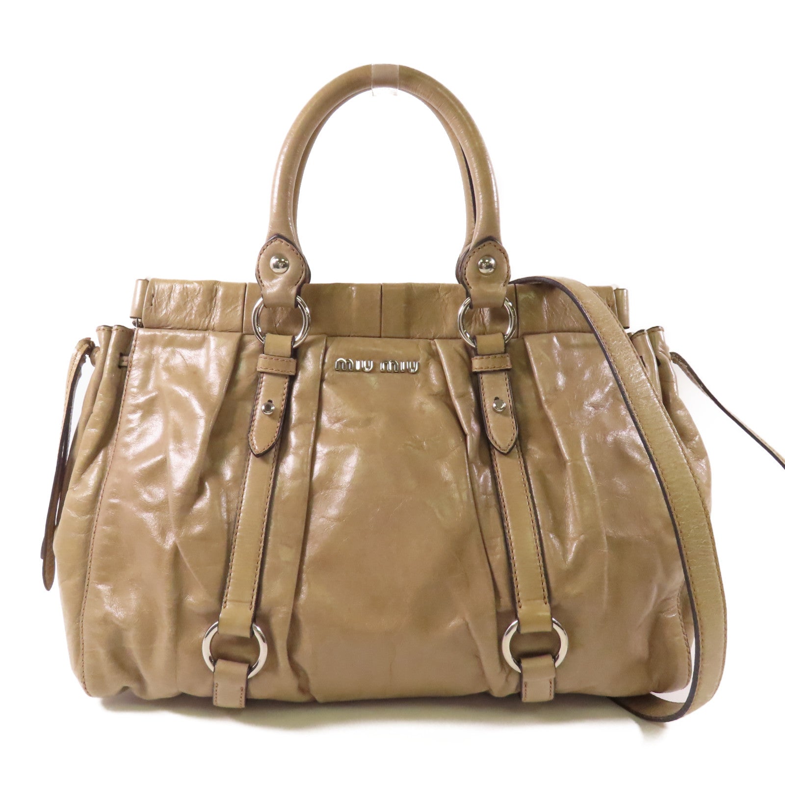 Miu Miu 皮革2 Way Bag銀扣手挽肩背兩用袋