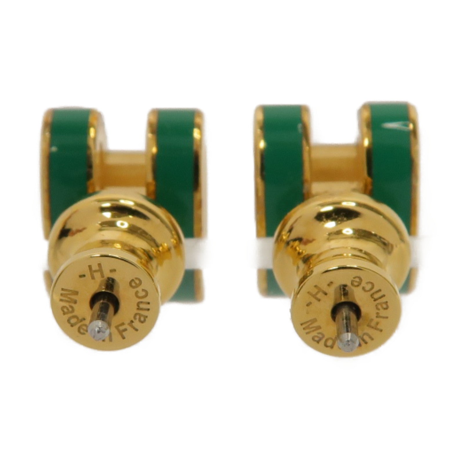 HERMES 金屬Mini Pop H Earrings耳環綠色/金色