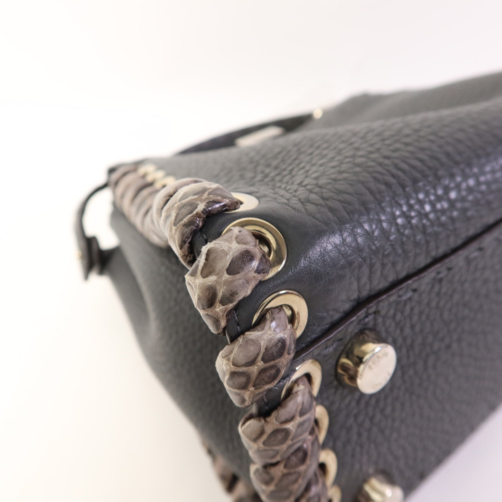 FENDI 【激減優惠】蛇皮皮革/牛皮皮革Mini Peekaboo銀扣手挽肩背兩用袋