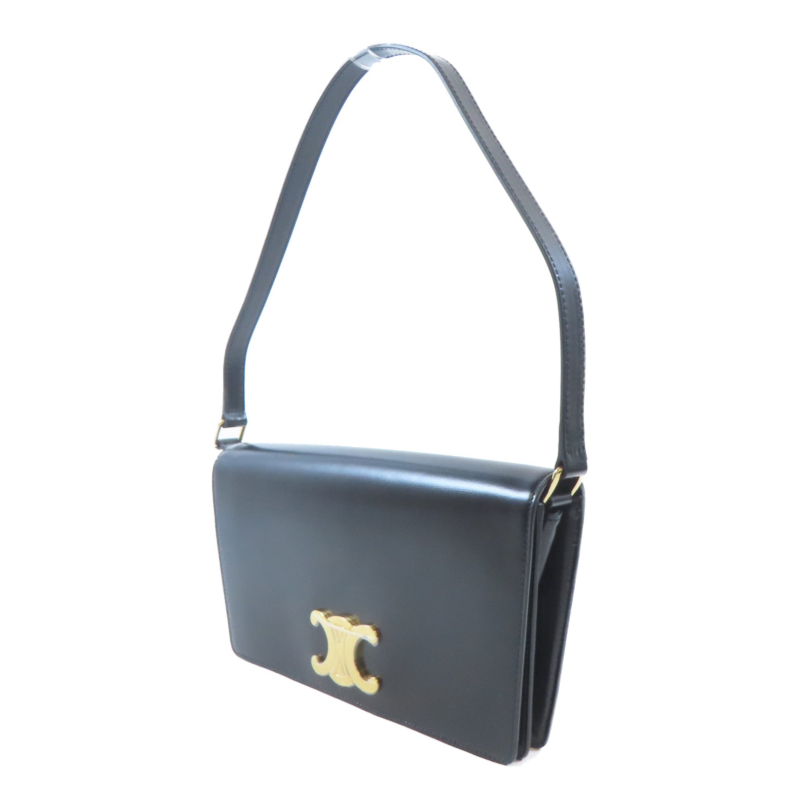 CELINE 牛皮皮革Shoulder Bag金扣肩背袋黑色