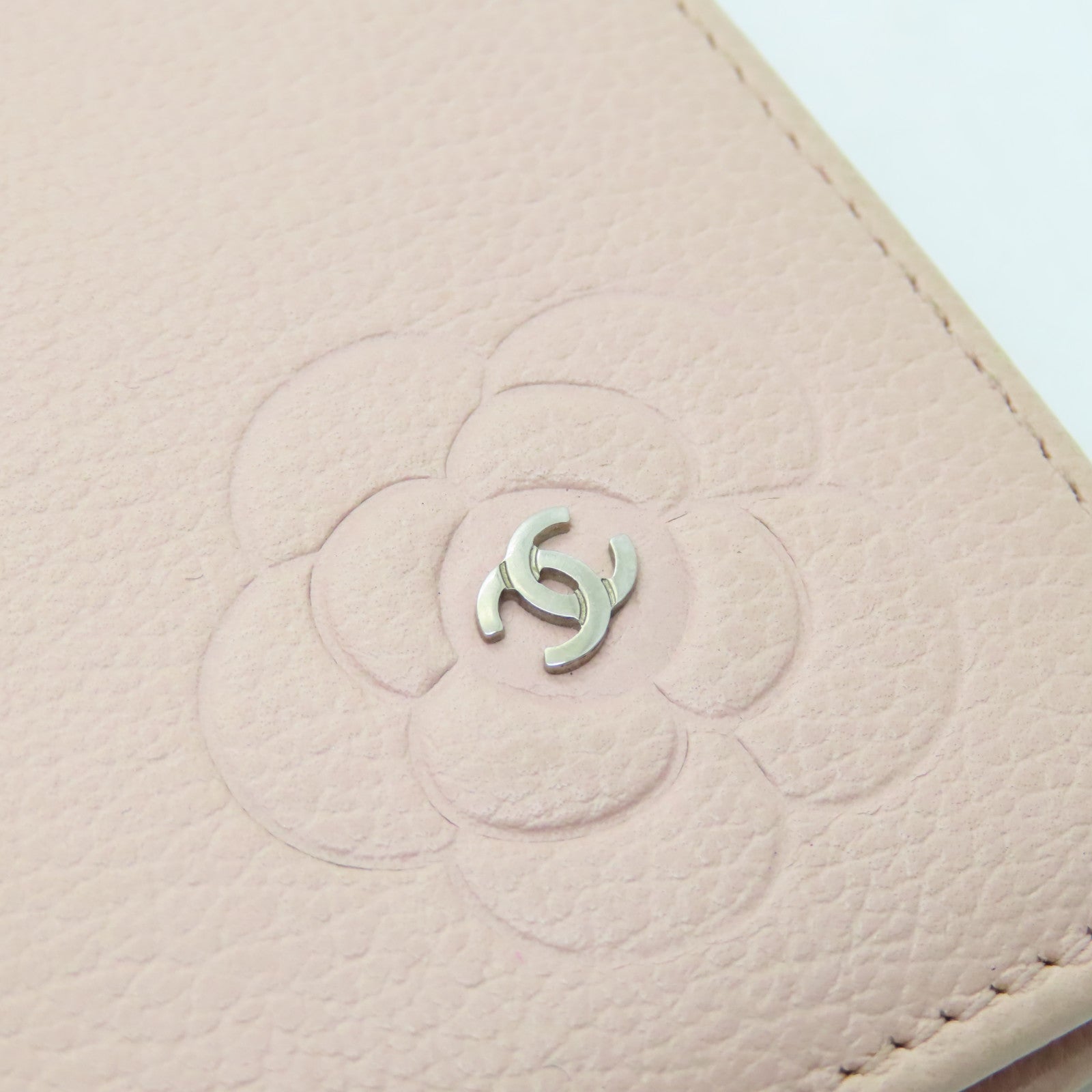 CHANEL Cowhide Leather Long Wallet Silver Buckle Long Wallet Pink