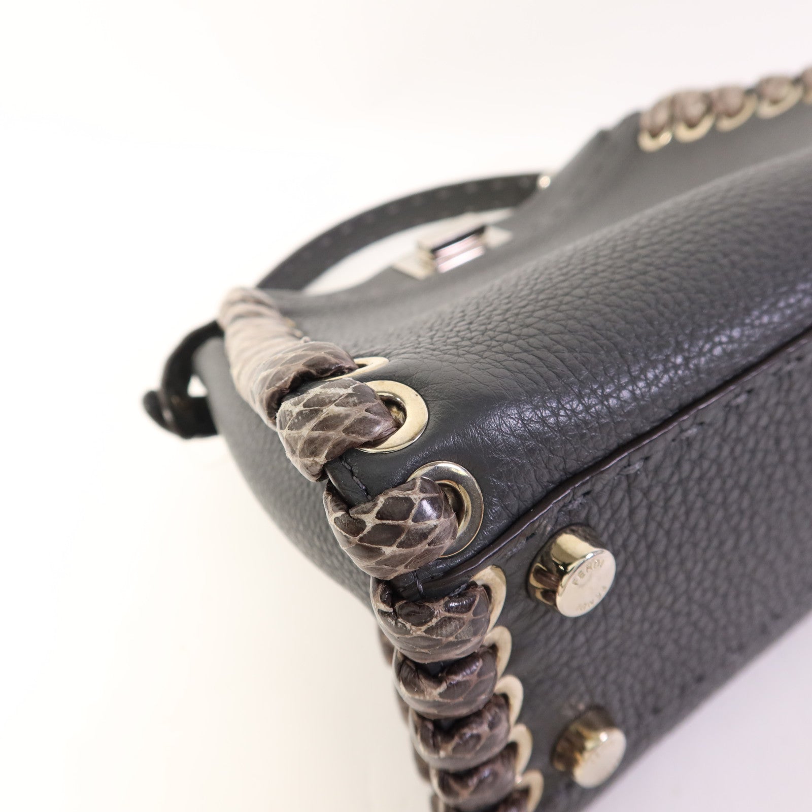 FENDI 【激減優惠】蛇皮皮革/牛皮皮革Mini Peekaboo銀扣手挽肩背兩用袋