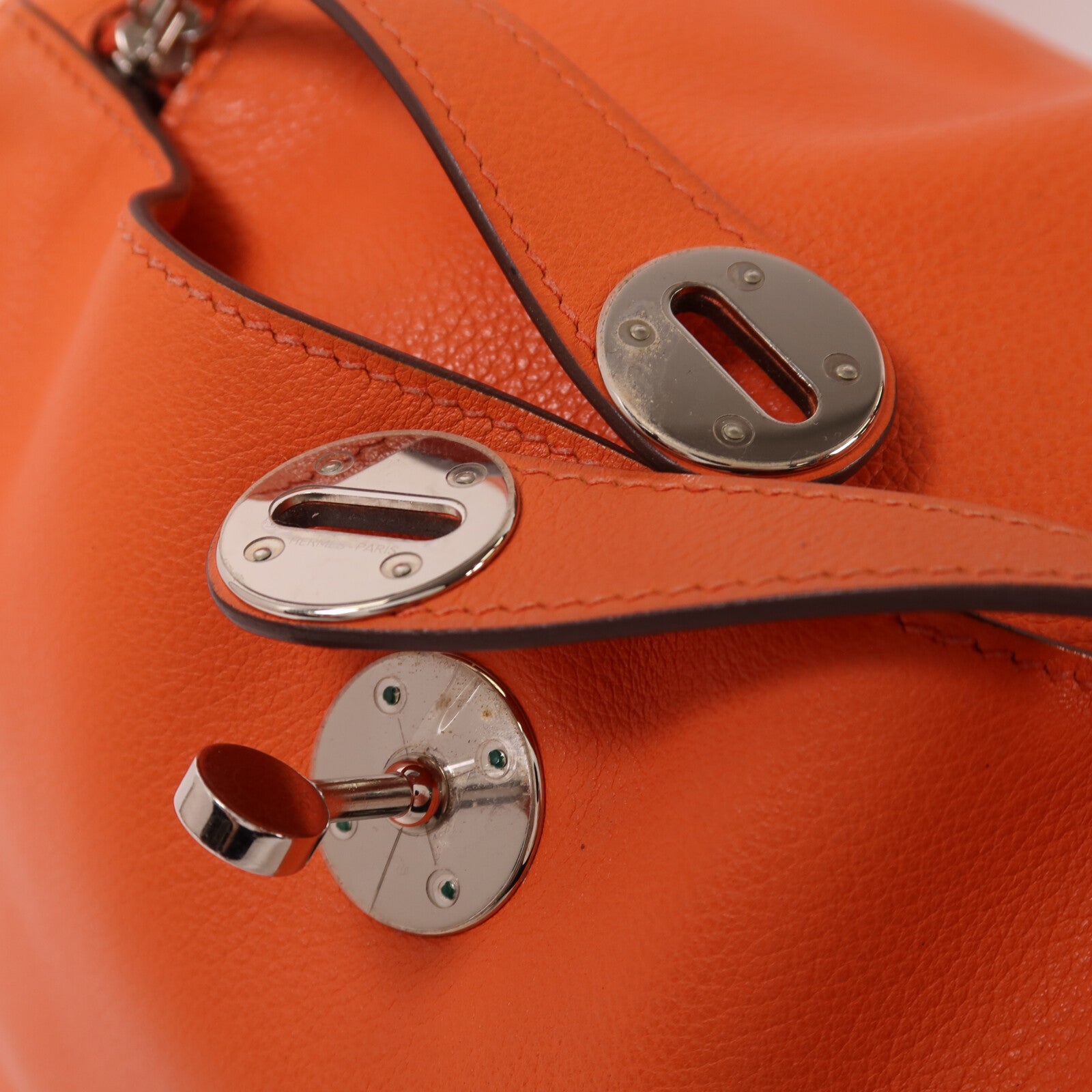 HERMES Evercolor皮革Lindy 26銀扣手挽肩背兩用袋Orange Poppy