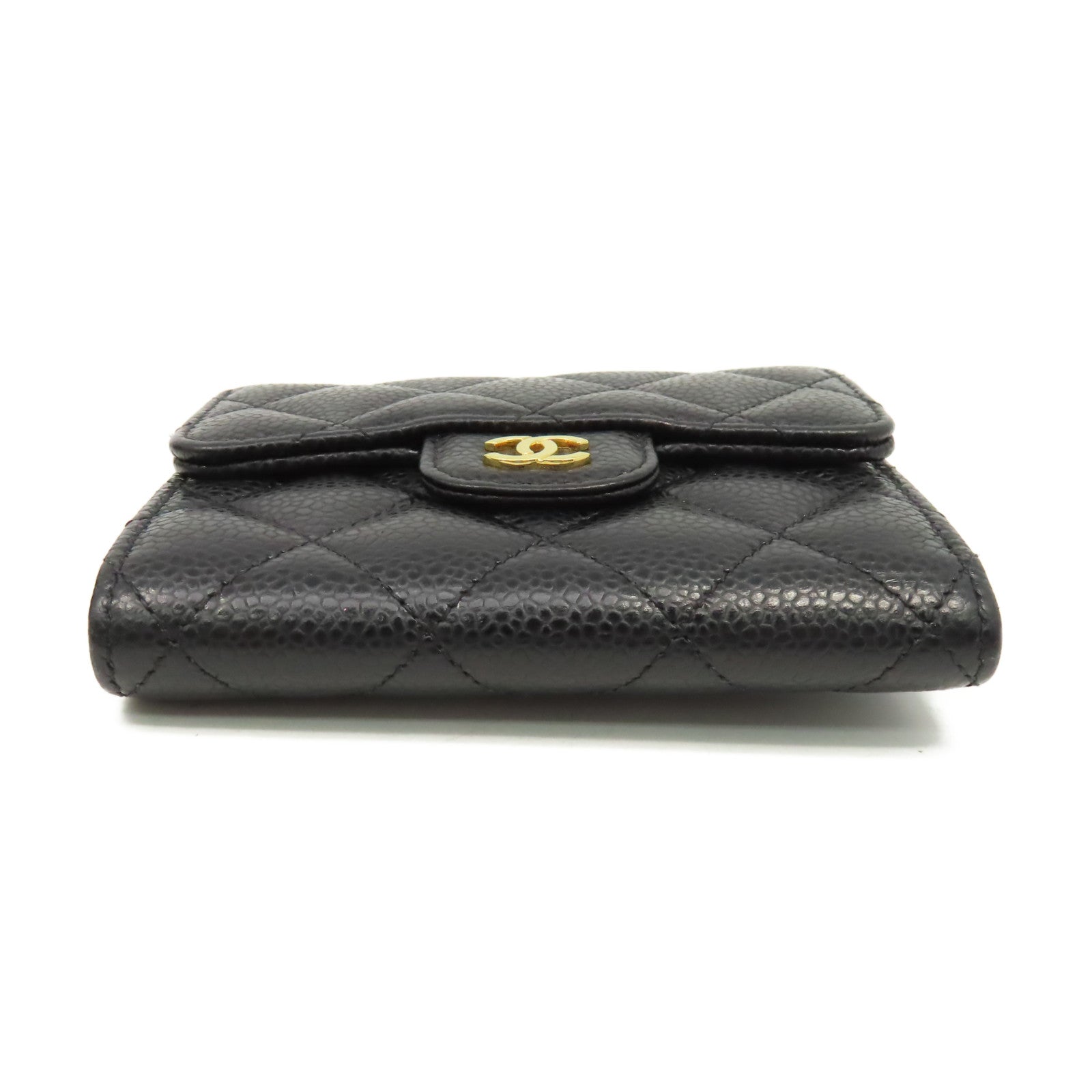 CHANEL 菱格Caviar皮革Short Wallet金扣短錢包黑色