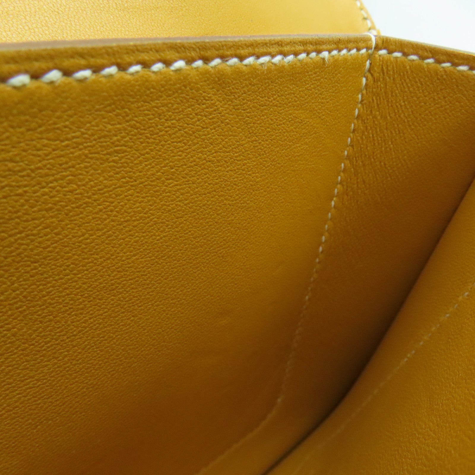 HERMES Grain d'H Leather Chaine D'ancre Silver Buckle Shoulder Bag Mustard Yellow