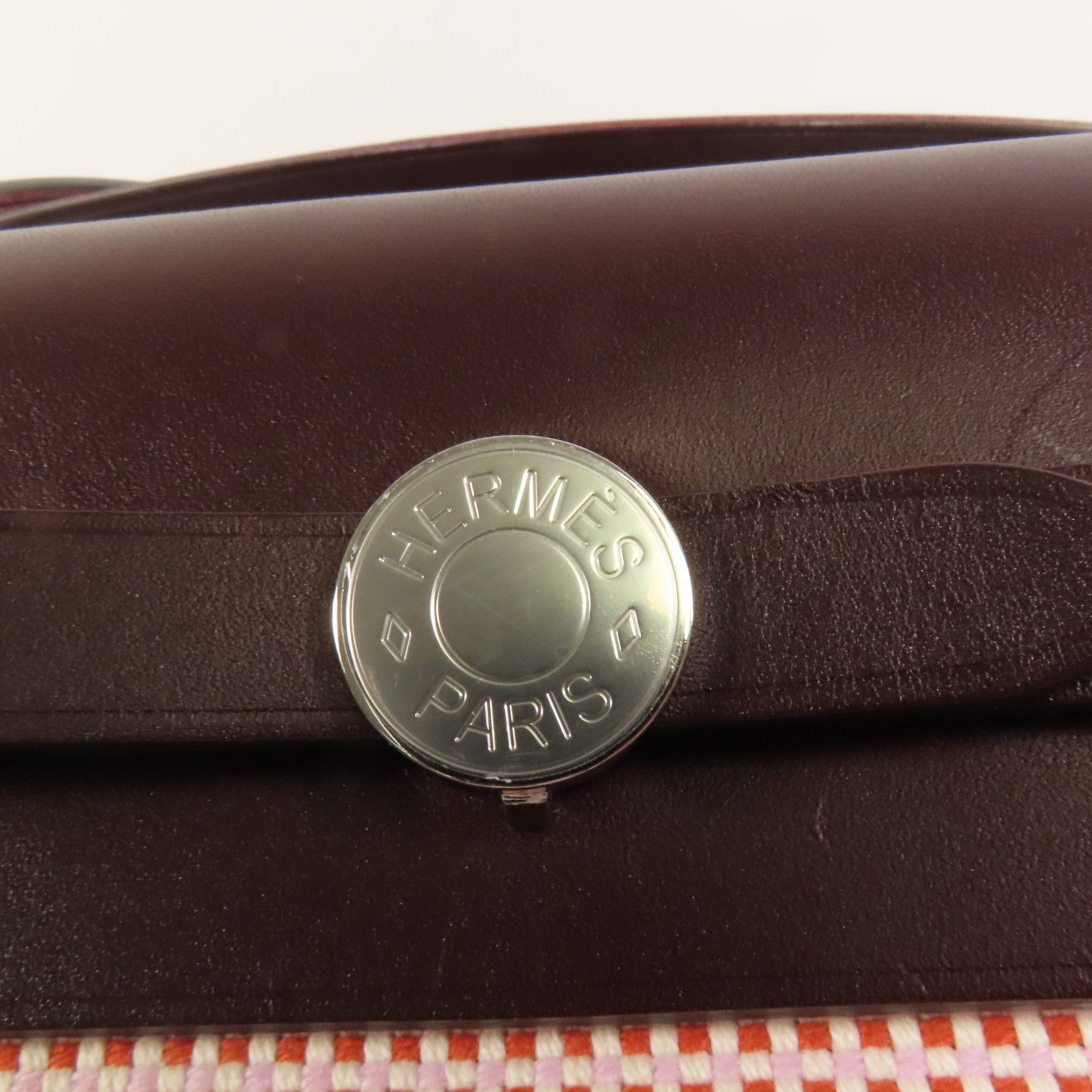 HERMES 帆布Herbag PM銀扣手挽肩背兩用袋Brique