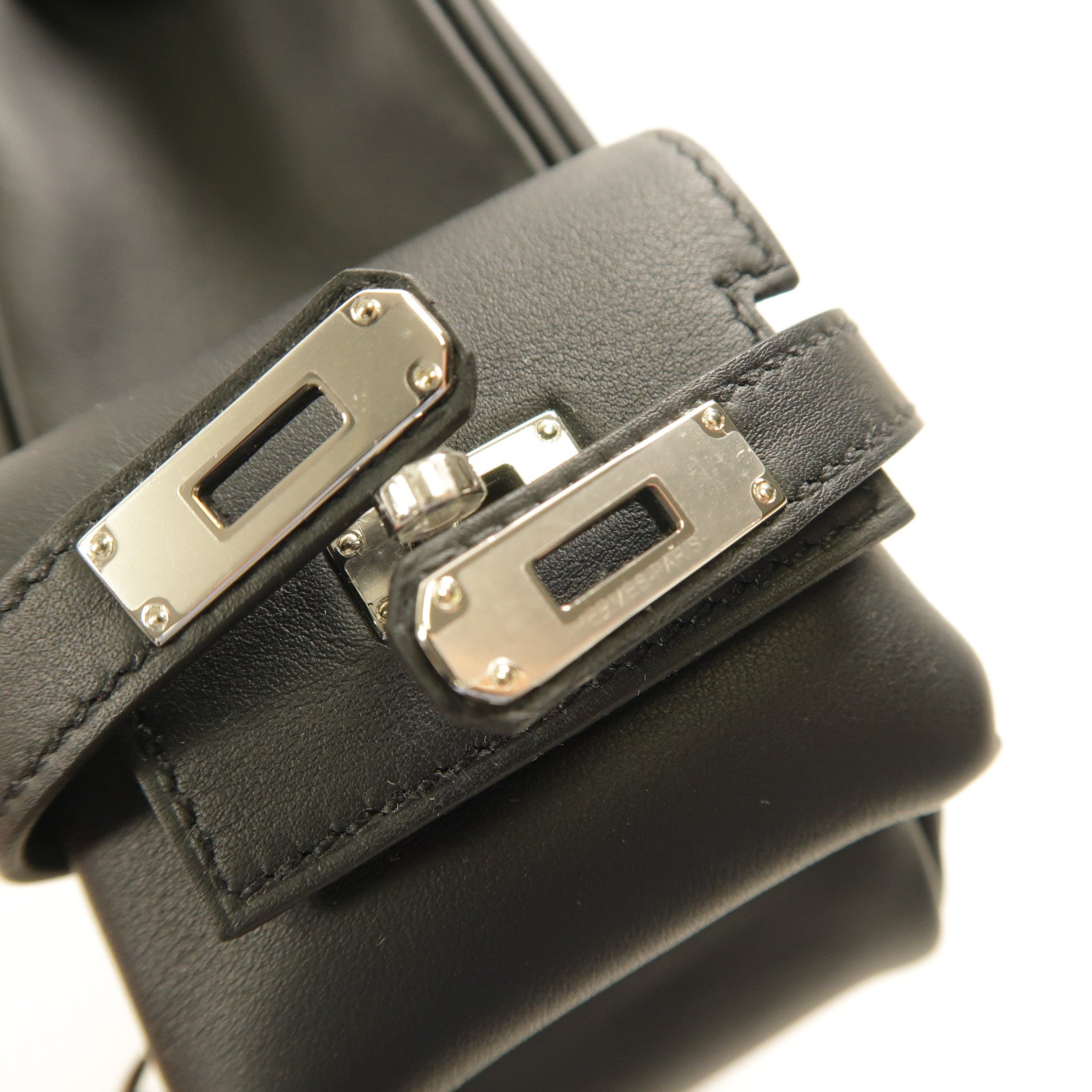 HERMES Swift皮革Kelly Jump銀扣背包Noir