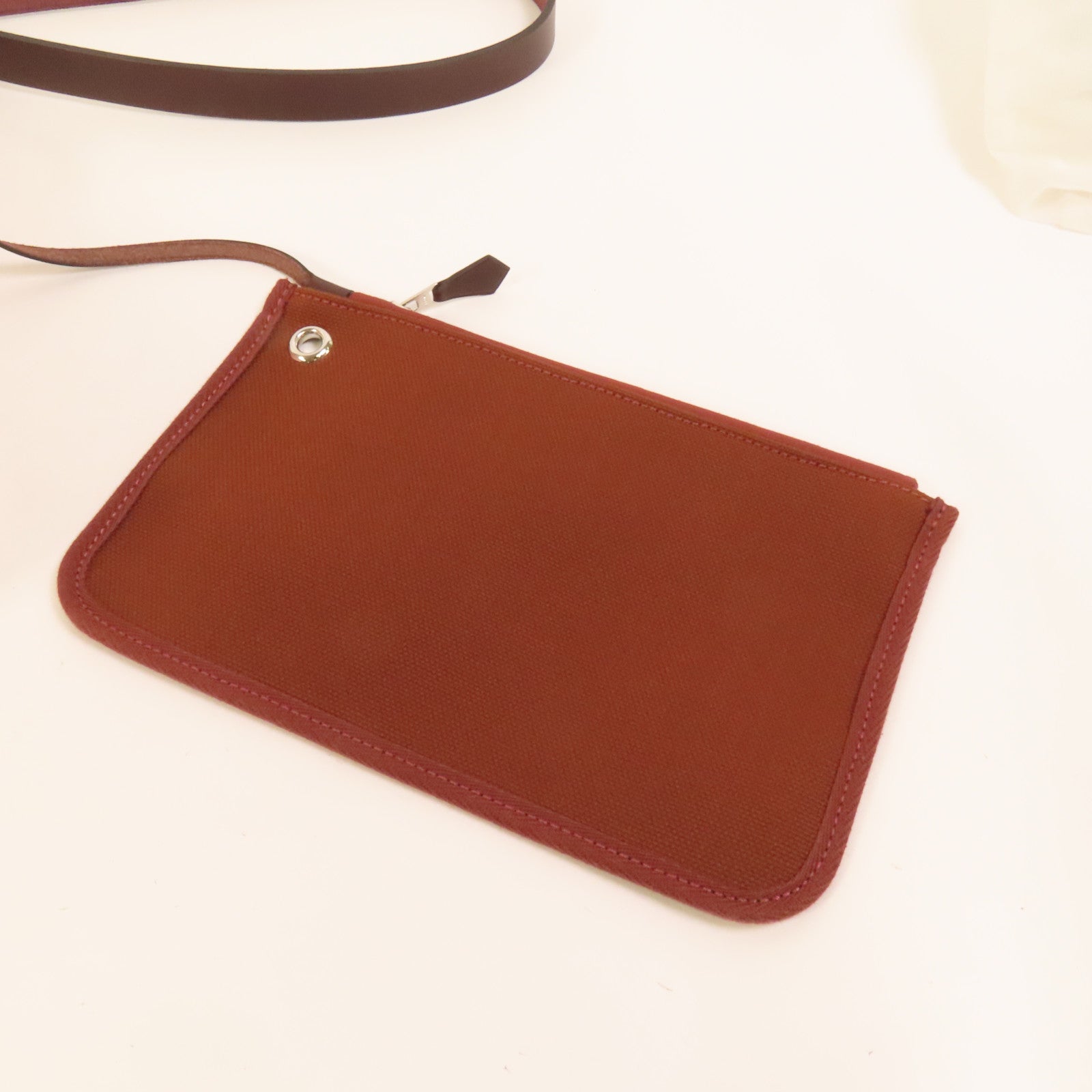 HERMES 帆布Herbag PM銀扣手挽肩背兩用袋Brique