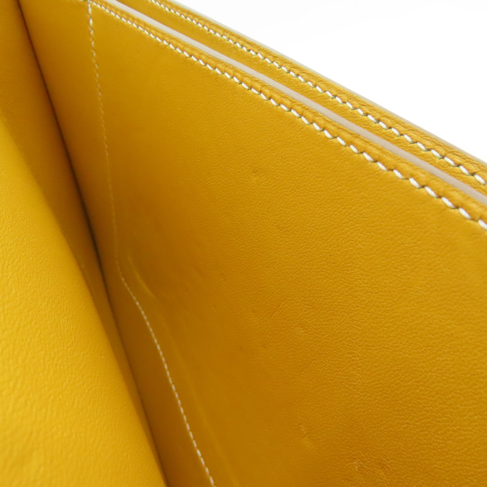 HERMES Grain d'H Leather Chaine D'ancre Silver Buckle Shoulder Bag Mustard Yellow