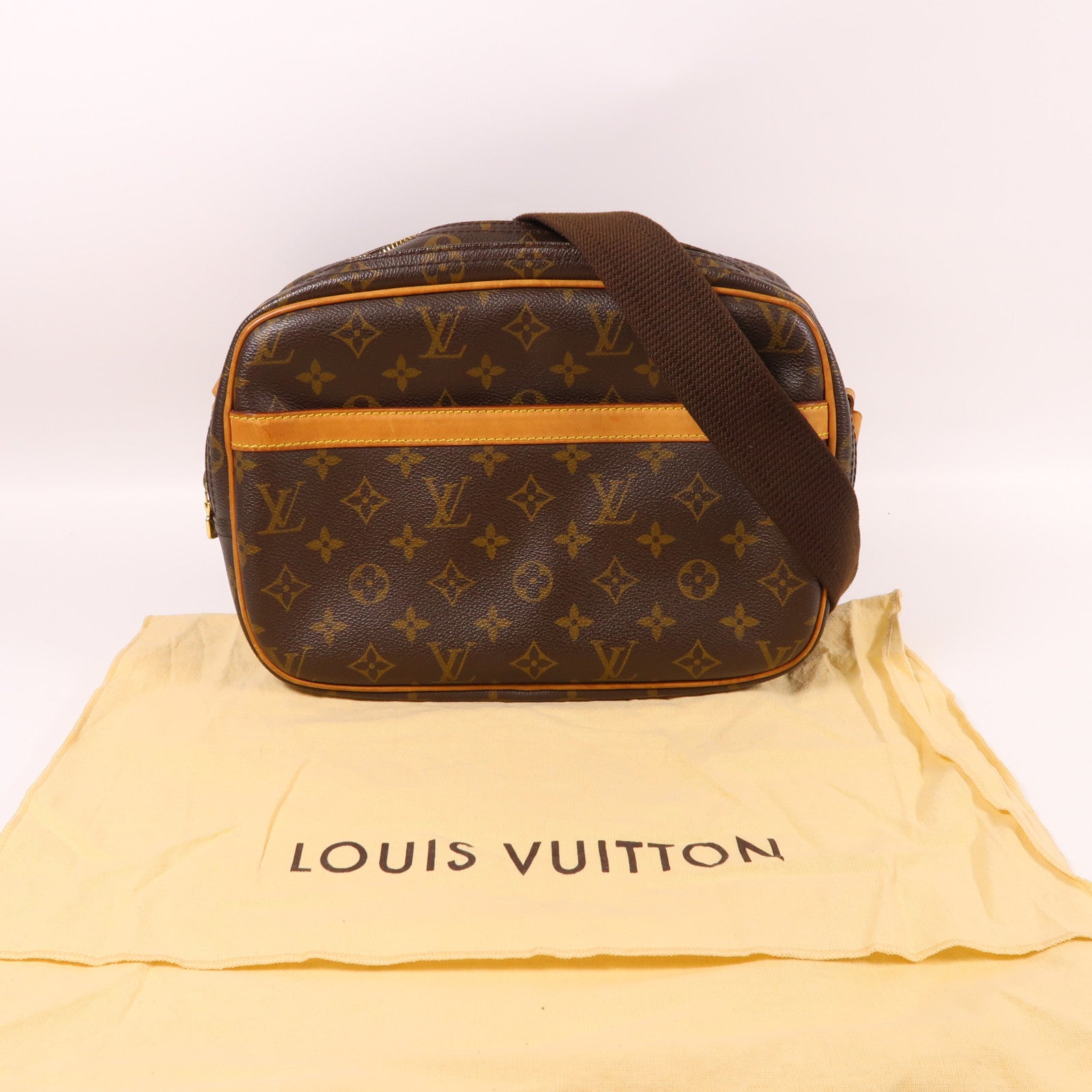 LOUIS VUITTON Monogram Reporter PM金扣肩背袋棕色