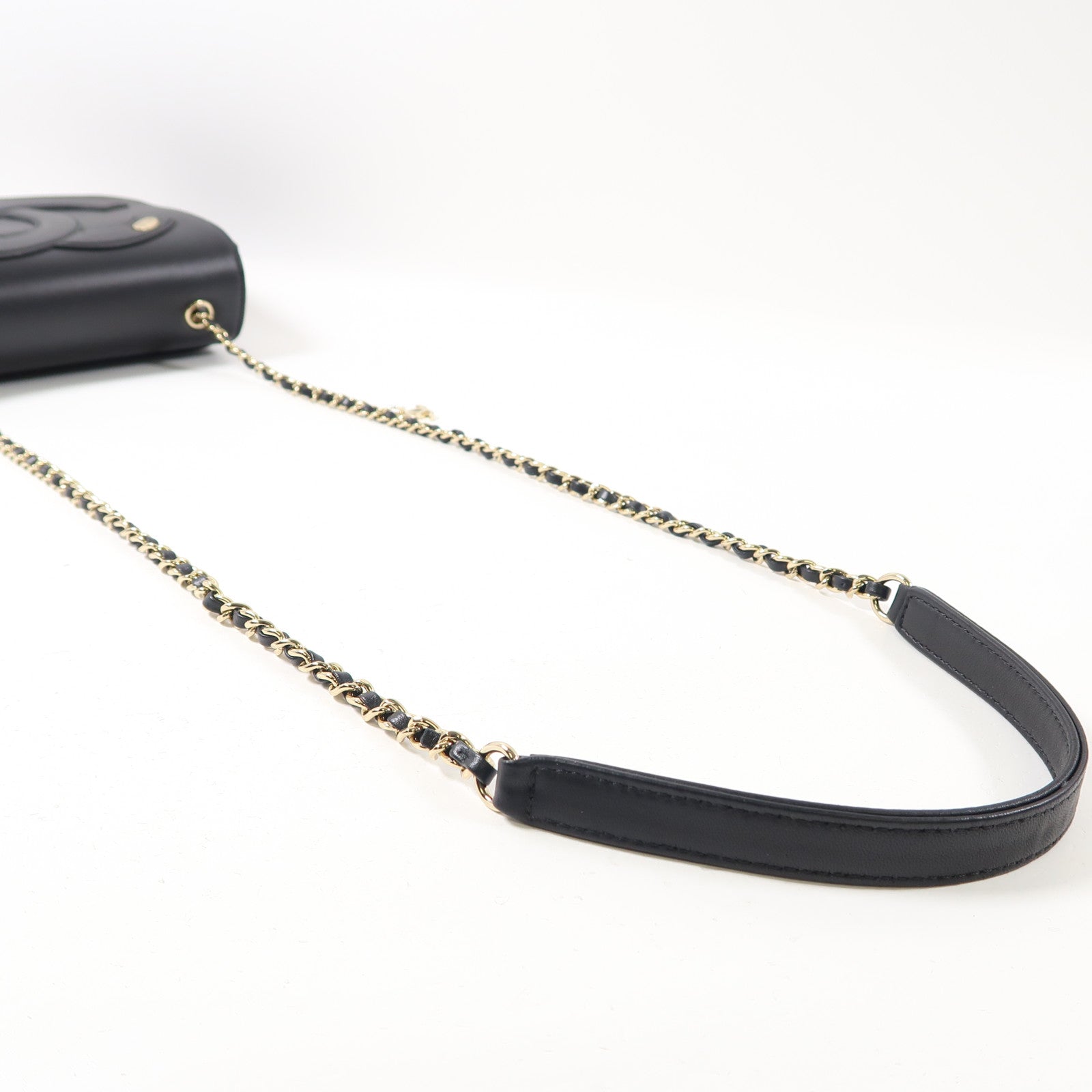 CHANEL 羊皮皮革Shoulder Bag金扣鏈帶肩背袋黑色