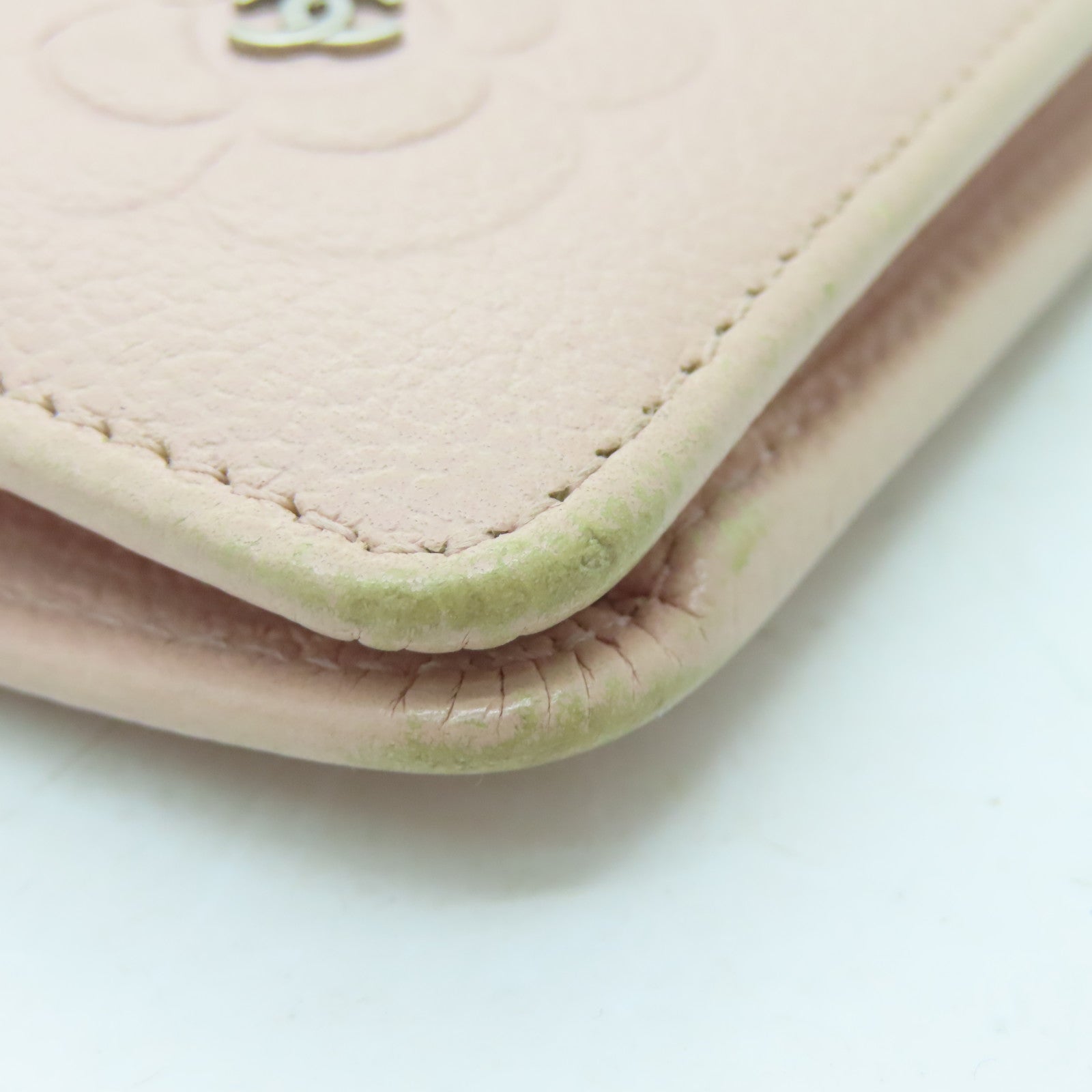 CHANEL Cowhide Leather Long Wallet Silver Buckle Long Wallet Pink