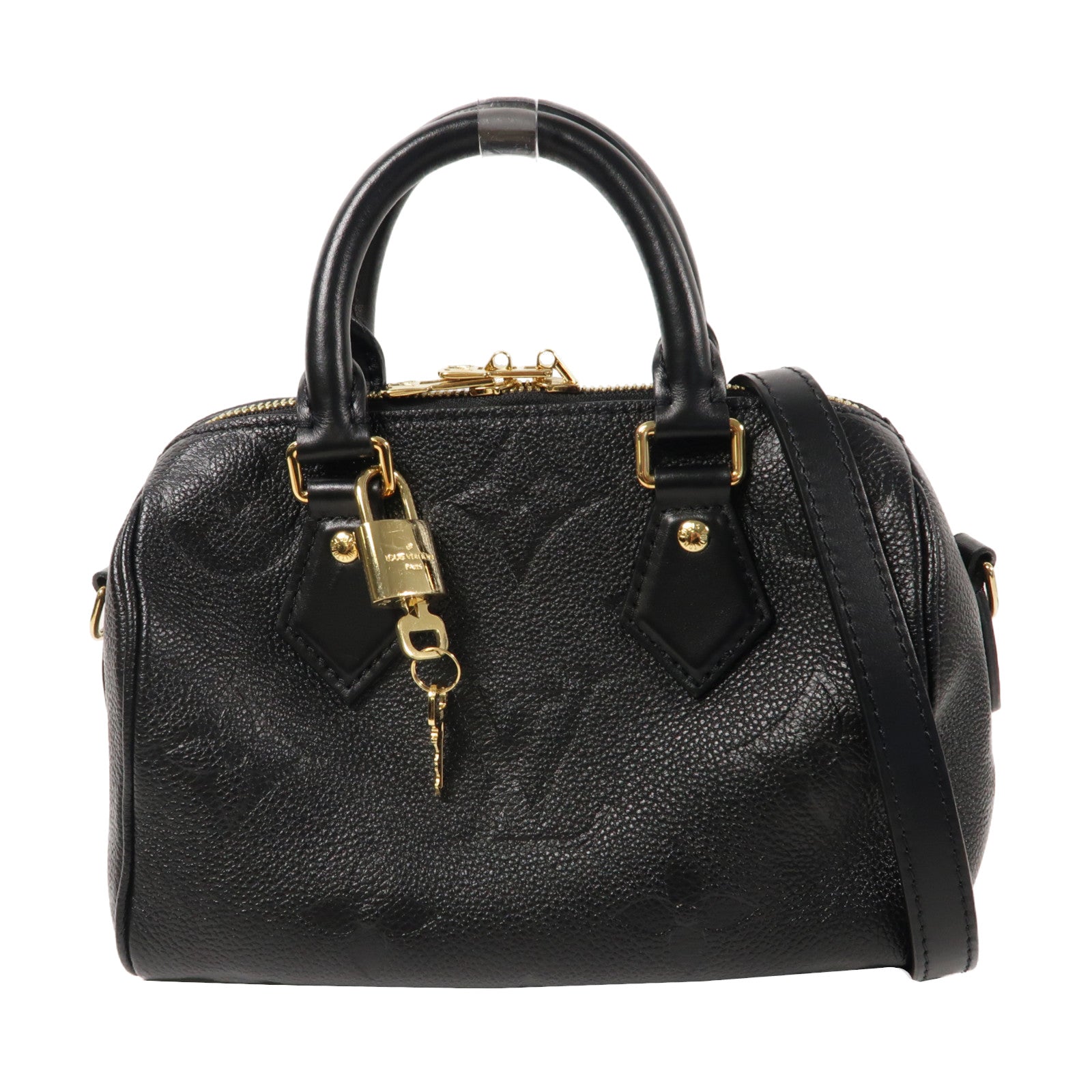 LOUIS VUITTON Monogram Empreinte Speedy Bandouliere 20金扣手挽肩背兩用袋黑色