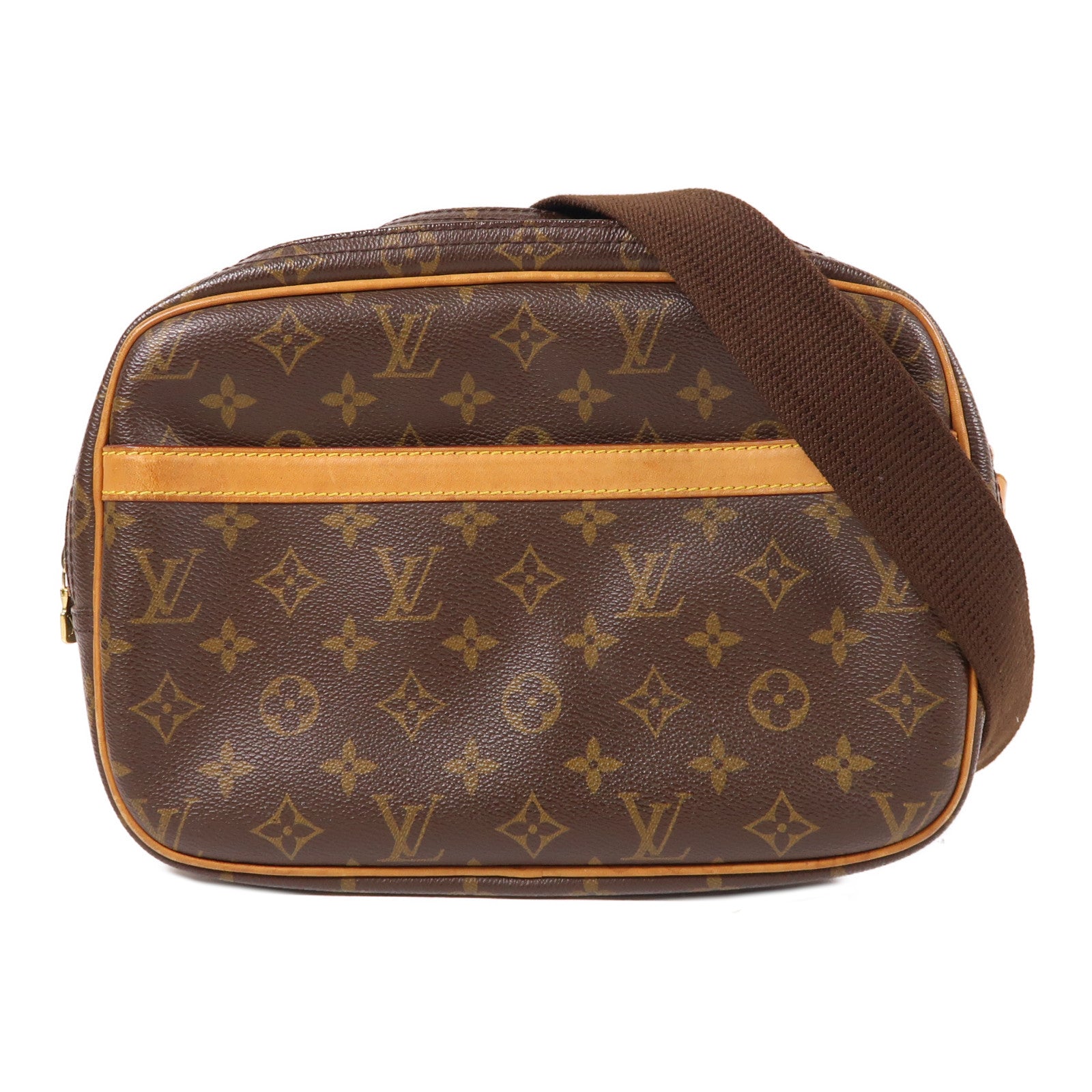 LOUIS VUITTON Monogram Reporter PM金扣肩背袋棕色