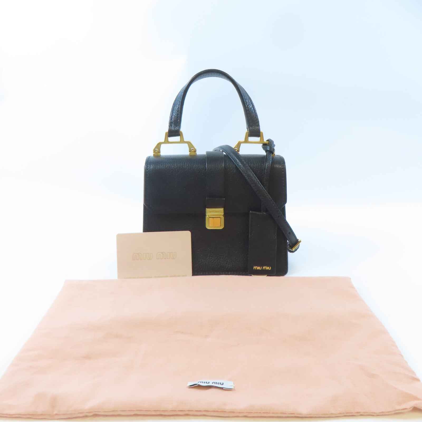 Miu Miu 皮革Top Handle 2 Way Bag金扣手挽肩背兩用袋黑色