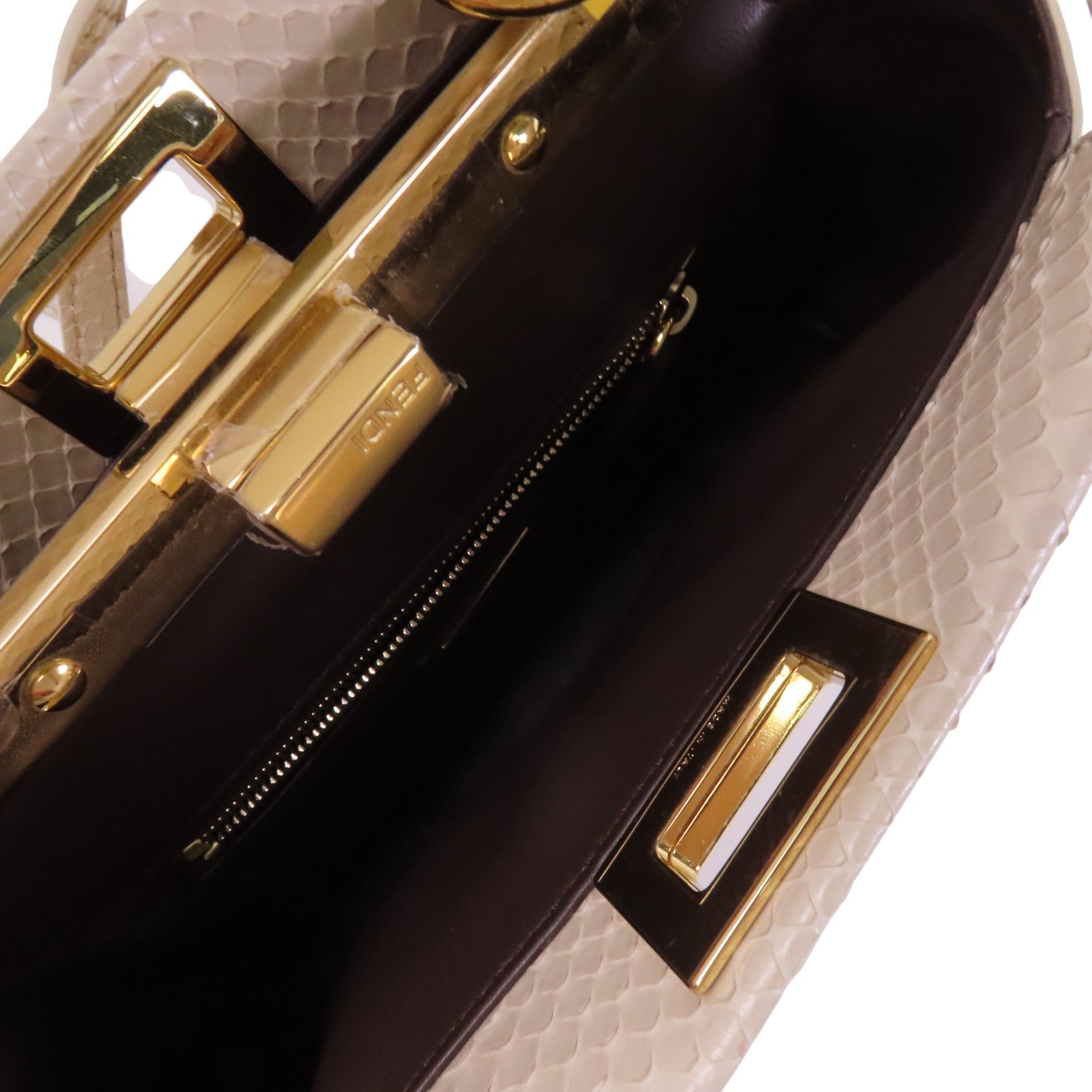 FENDI 蛇皮皮革Peekaboo金扣手挽肩背袋兩用袋