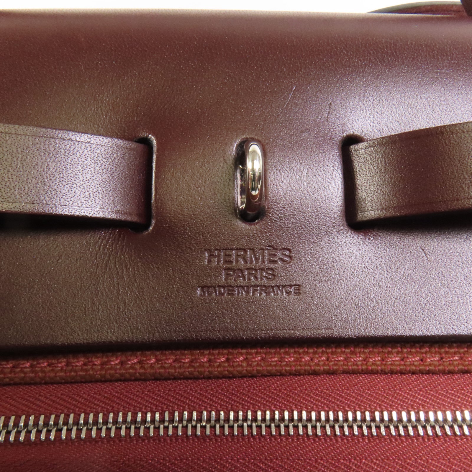 HERMES 帆布Herbag PM銀扣手挽肩背兩用袋Brique