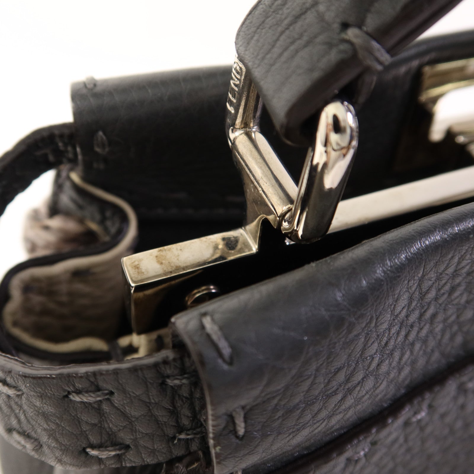 FENDI 蛇皮皮革/牛皮皮革Mini Peekaboo銀扣手挽肩背兩用袋