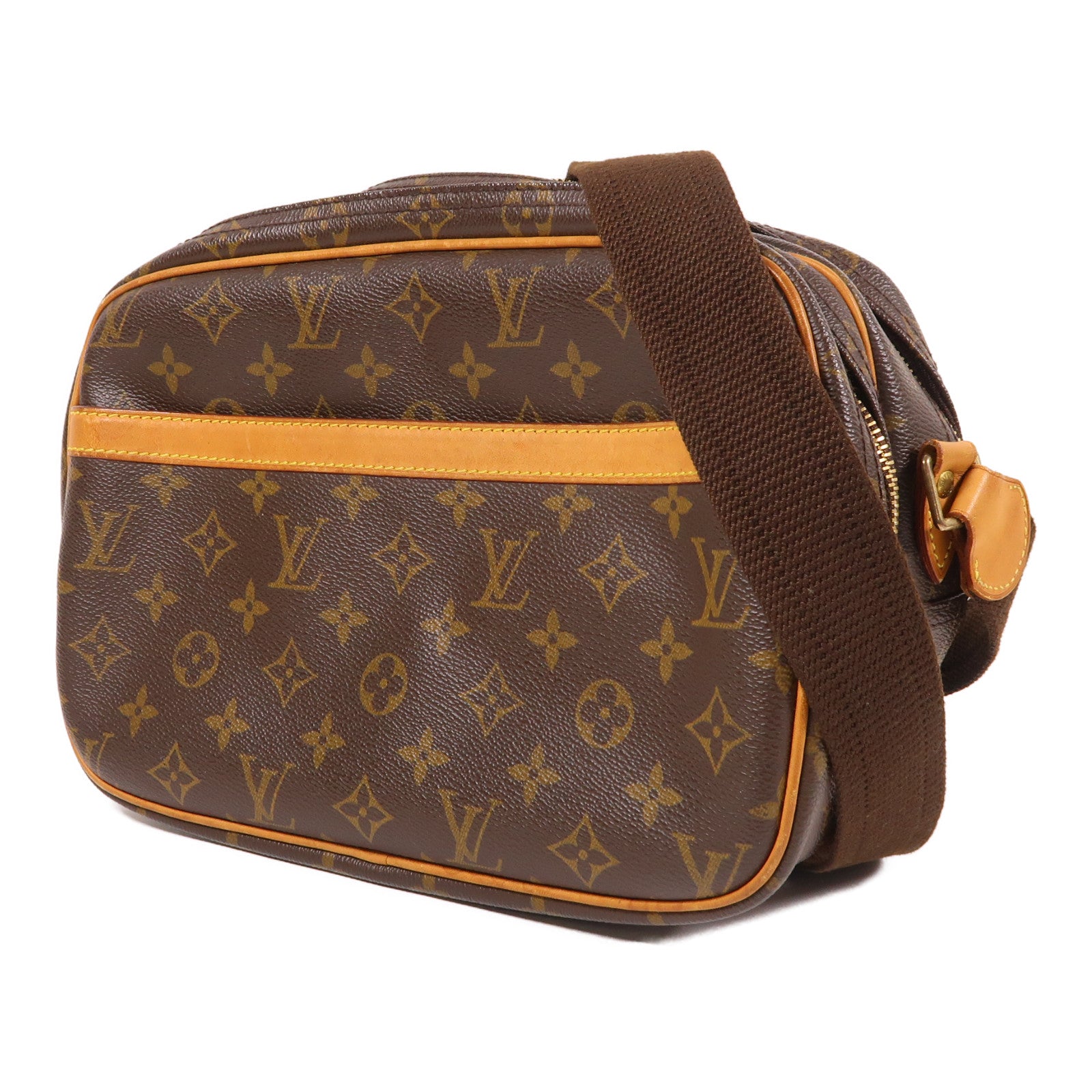 LOUIS VUITTON Monogram Reporter PM金扣肩背袋棕色