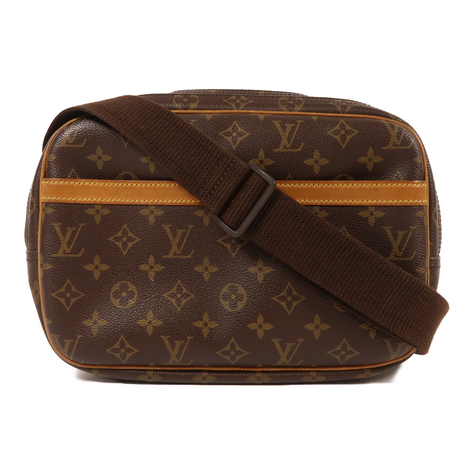 LOUIS VUITTON Monogram Reporter PM金扣肩背袋棕色