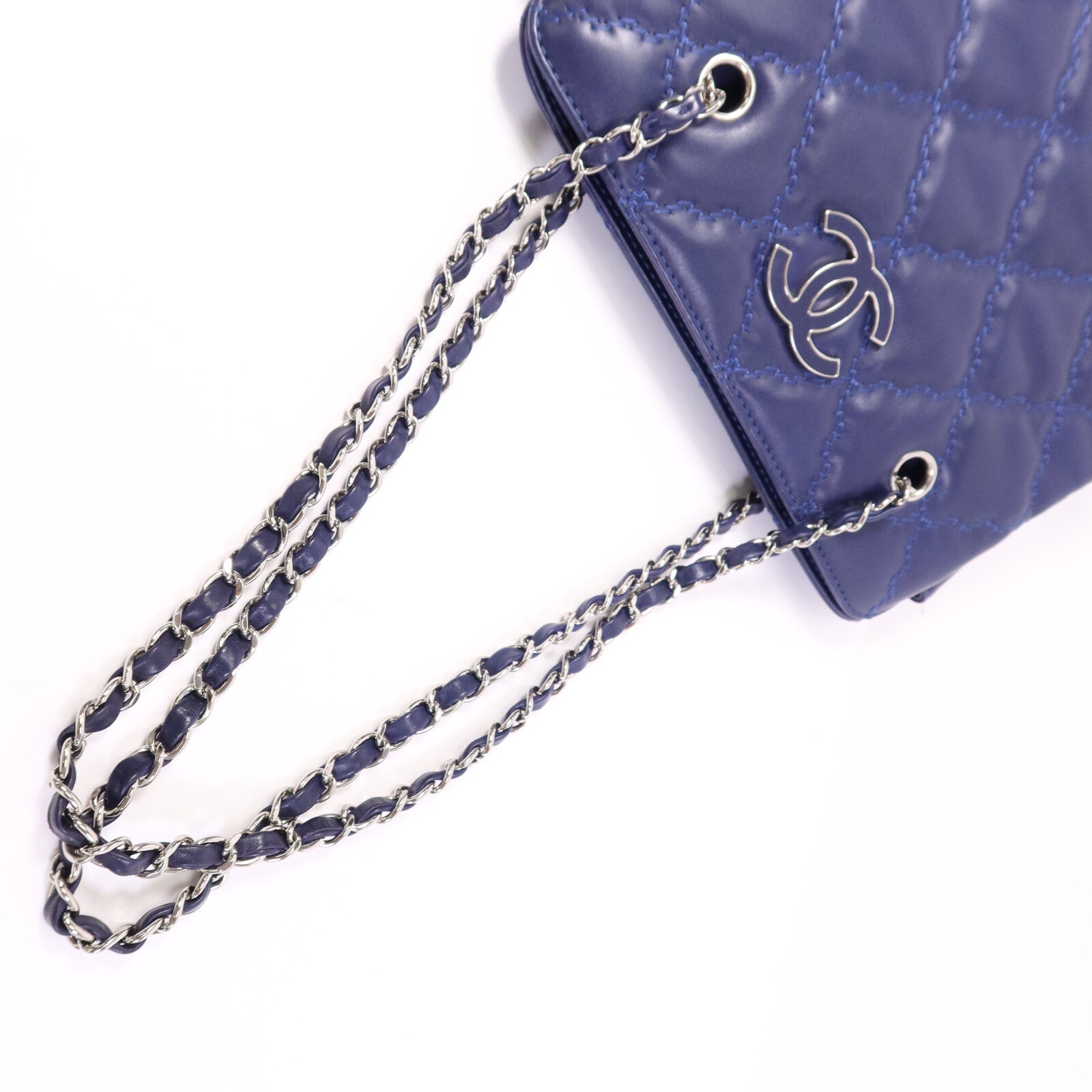 CHANEL 牛皮皮革Chain Shoulder Bag銀扣鏈帶肩背袋