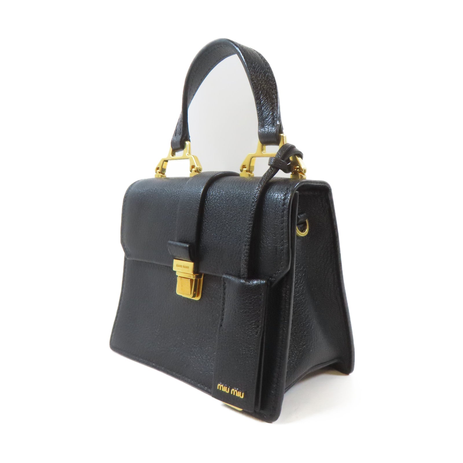 Miu Miu 皮革Top Handle 2 Way Bag金扣手挽肩背兩用袋黑色