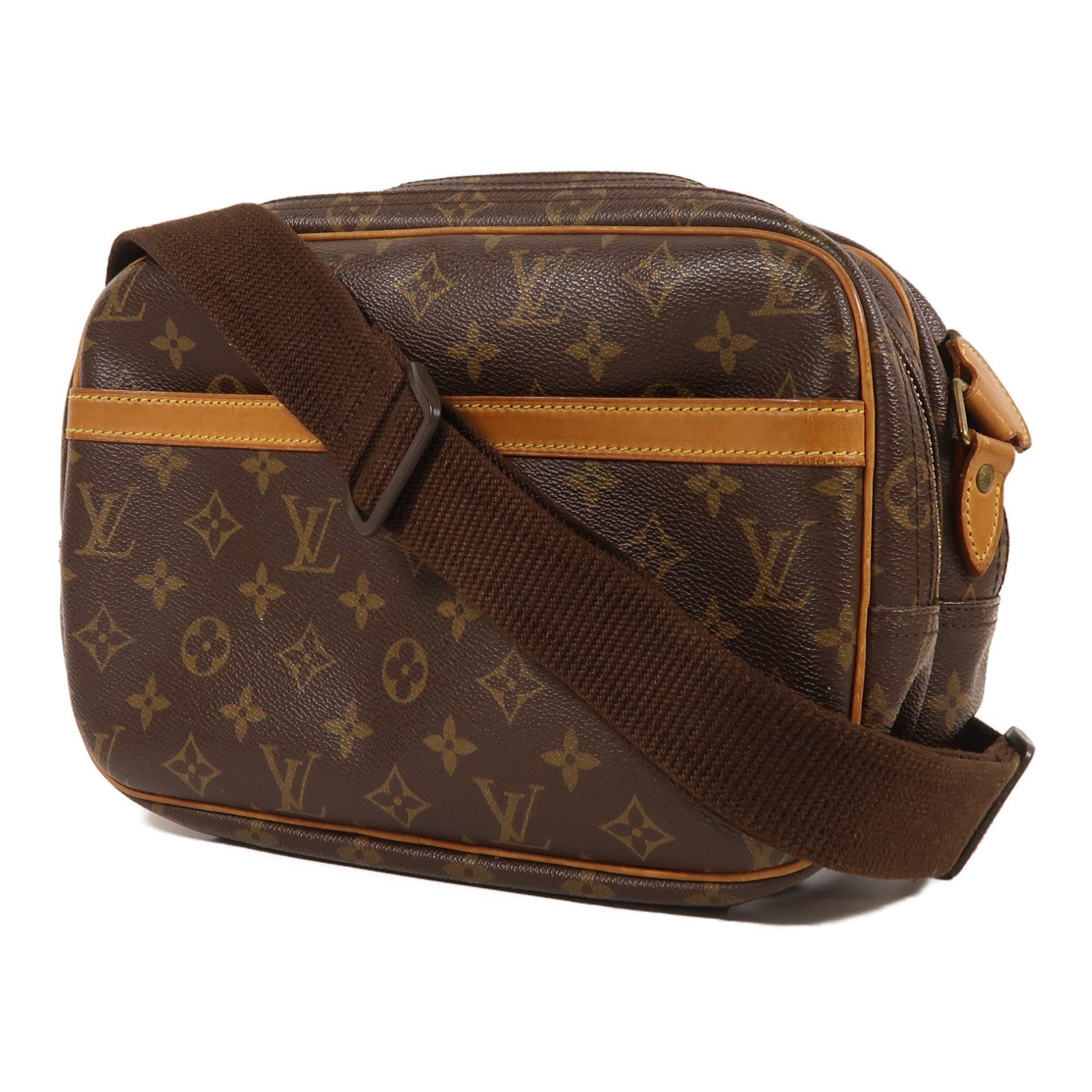 LOUIS VUITTON Monogram Reporter PM金扣肩背袋棕色