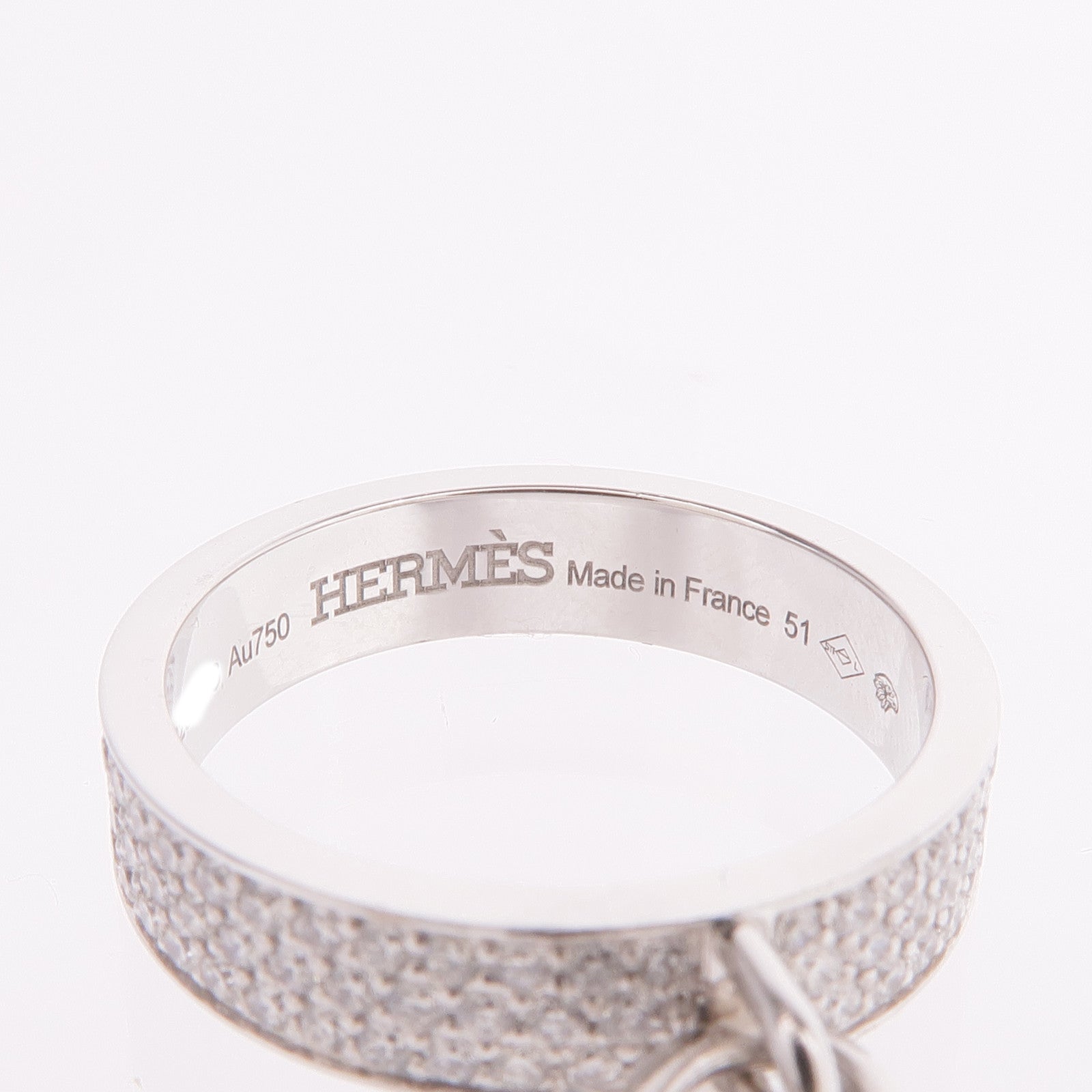 HERMES 18K白金Kelly Cadenas Ring鑽石戒指Hermes#51/US#5.75