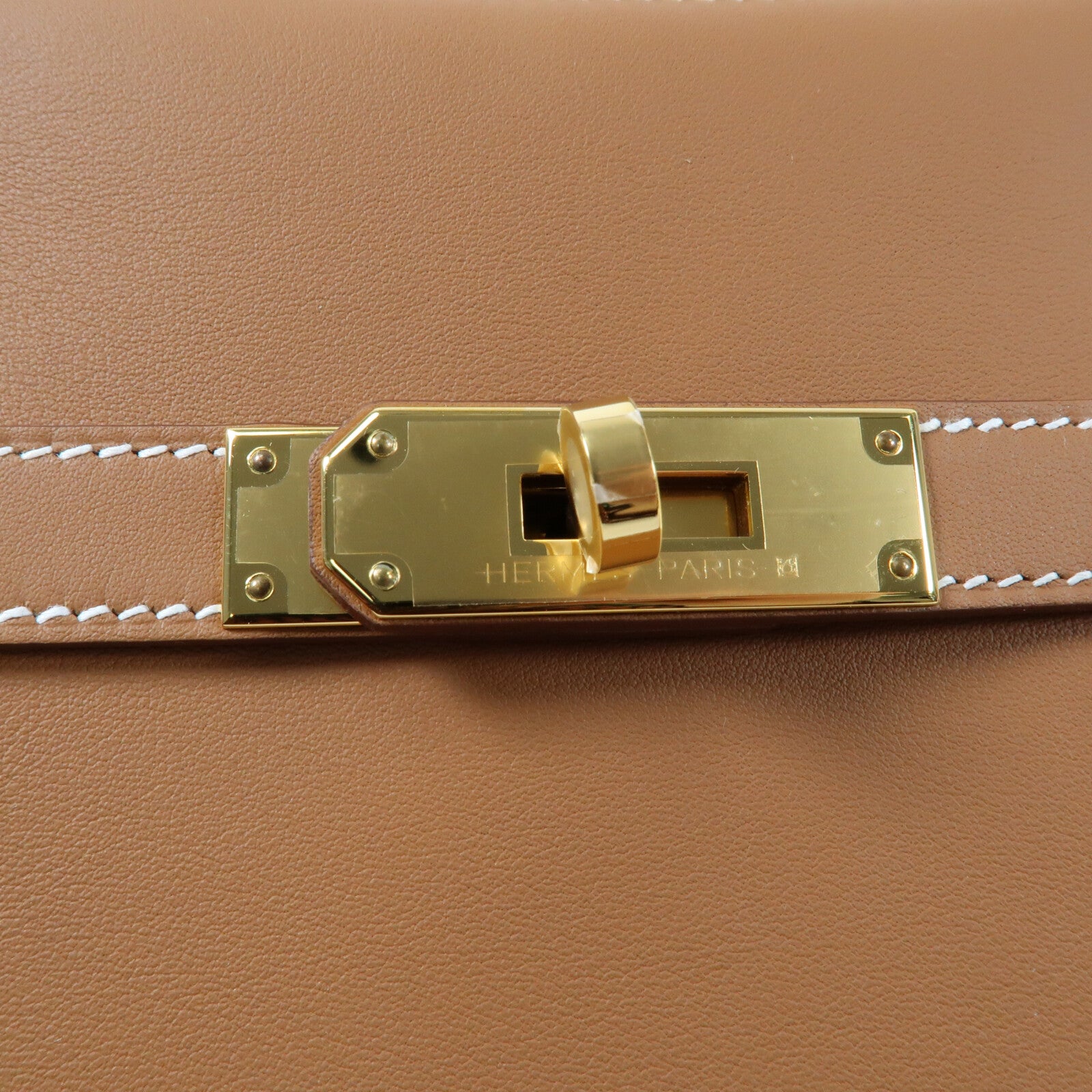HERMES Swift皮革Mini Jypsiere銀扣肩背袋Gold