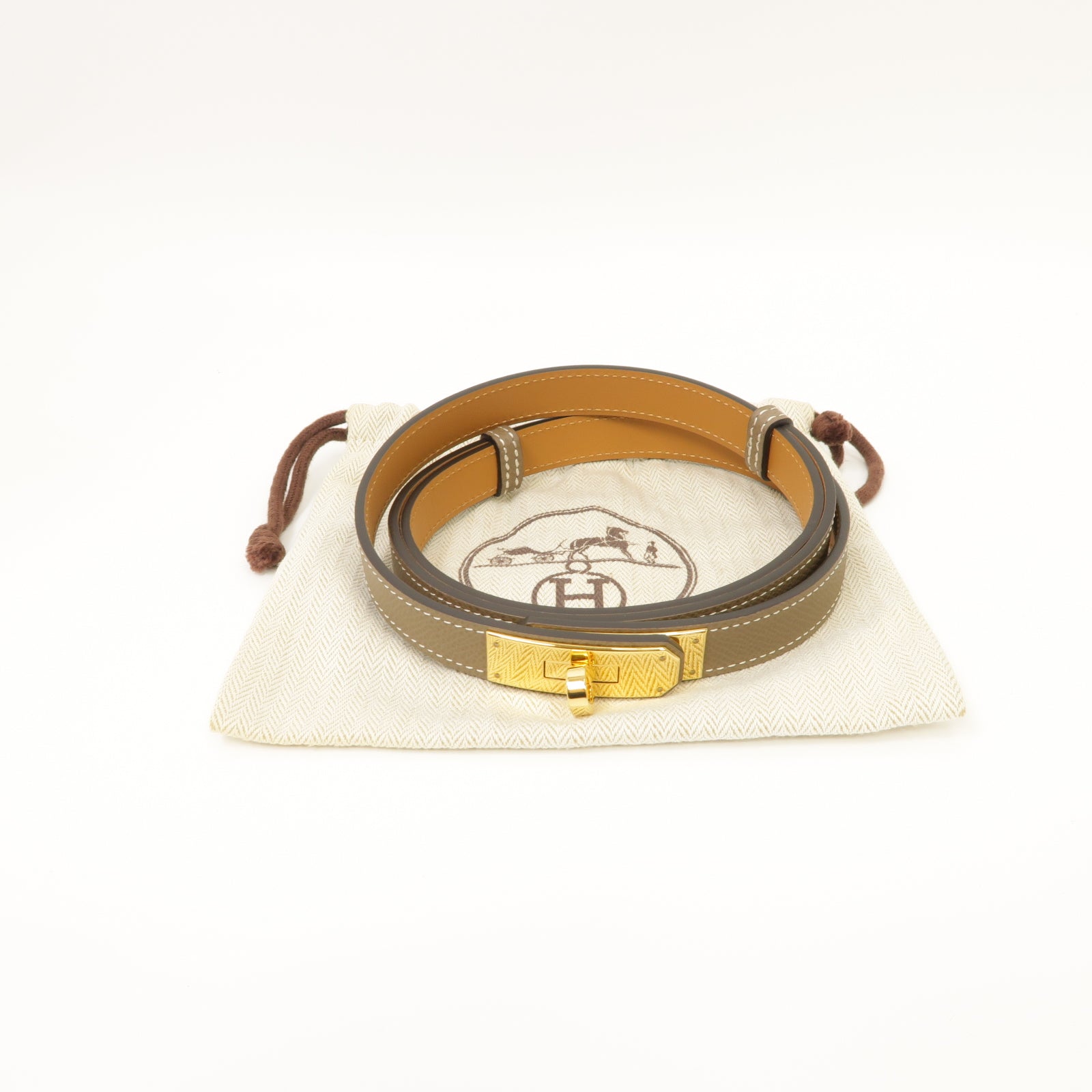 HERMES Epsom皮革Belt金扣皮帶Etoupe大象灰色