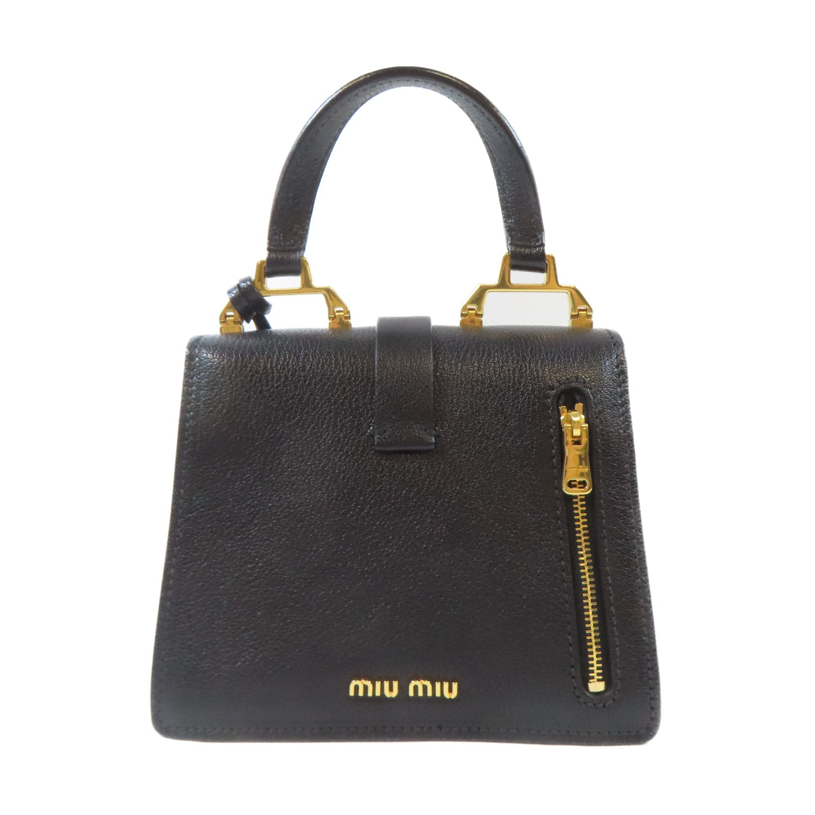 Miu Miu 皮革Top Handle 2 Way Bag金扣手挽肩背兩用袋黑色