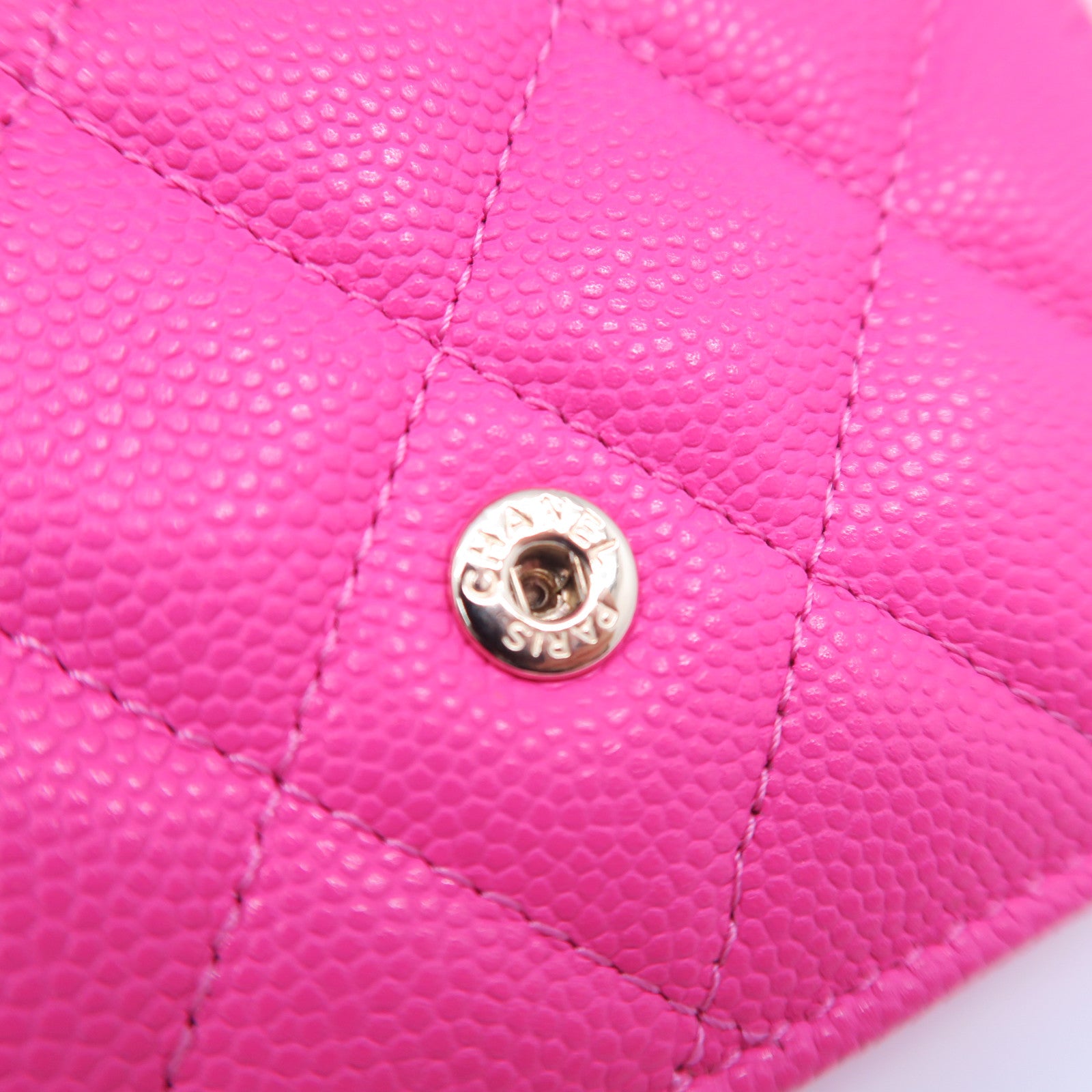 CHANEL 菱格Caviar皮革Wallet銀扣錢包粉紅色