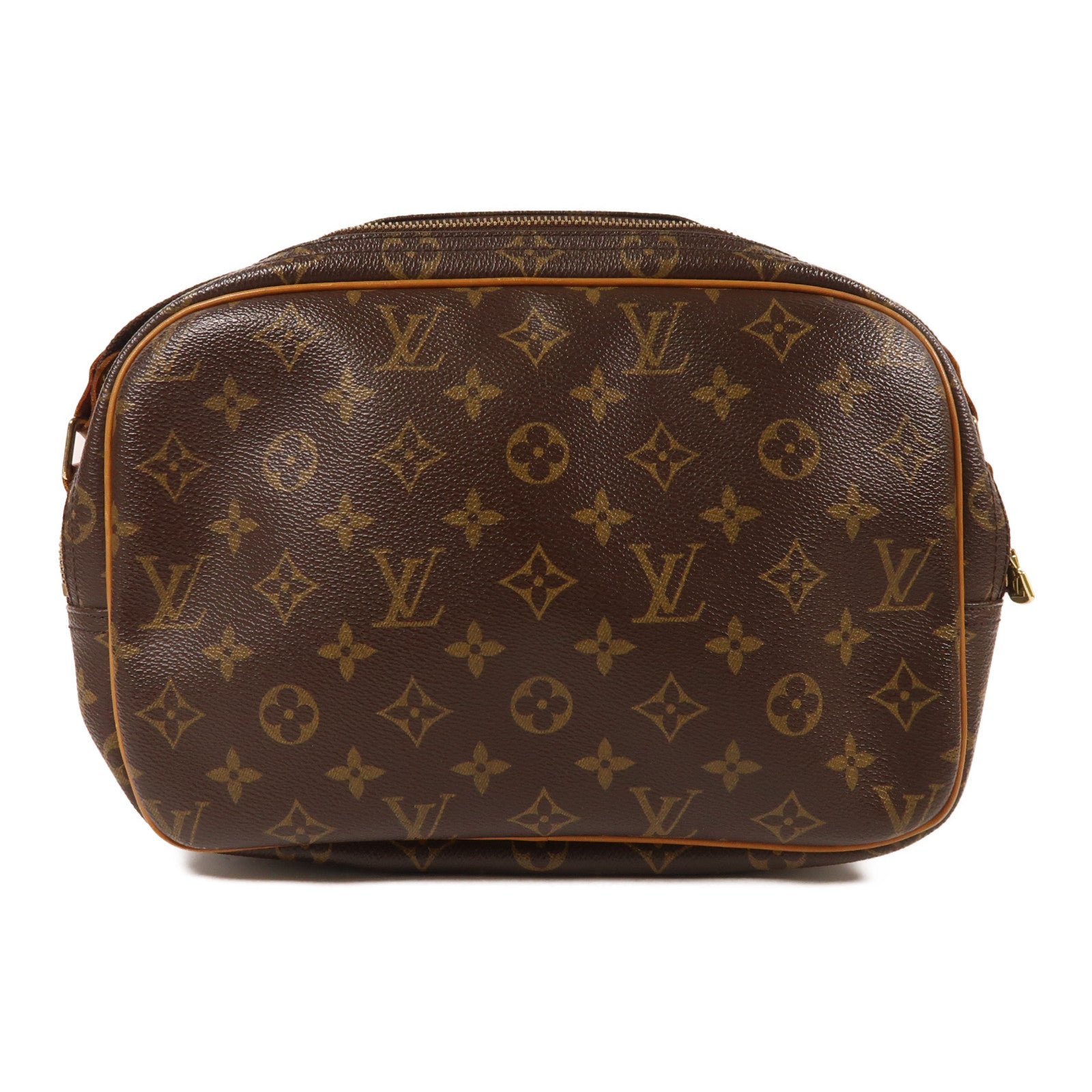 LOUIS VUITTON Monogram Reporter PM金扣肩背袋棕色