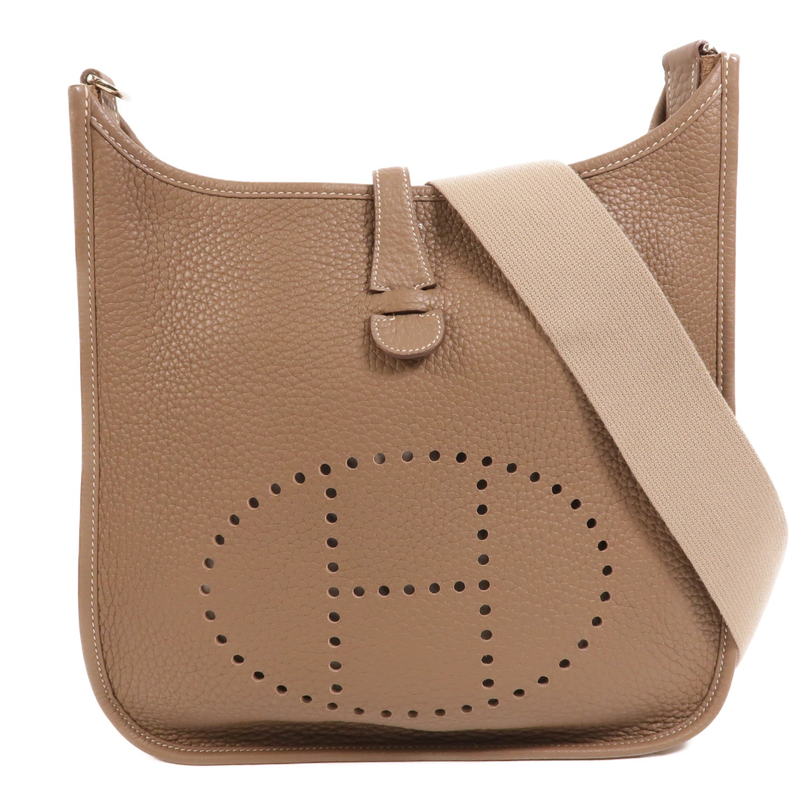 HERMES Clemence皮革Evelyne PM肩背袋Etoupe