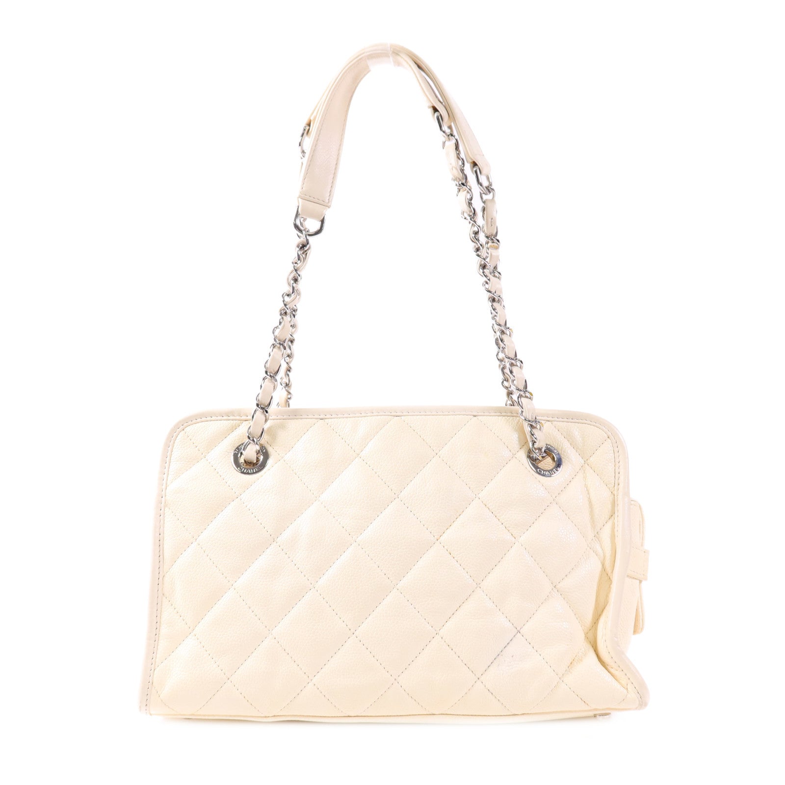 CHANEL 牛皮皮革Chain Shoulder銀扣鏈帶肩背袋