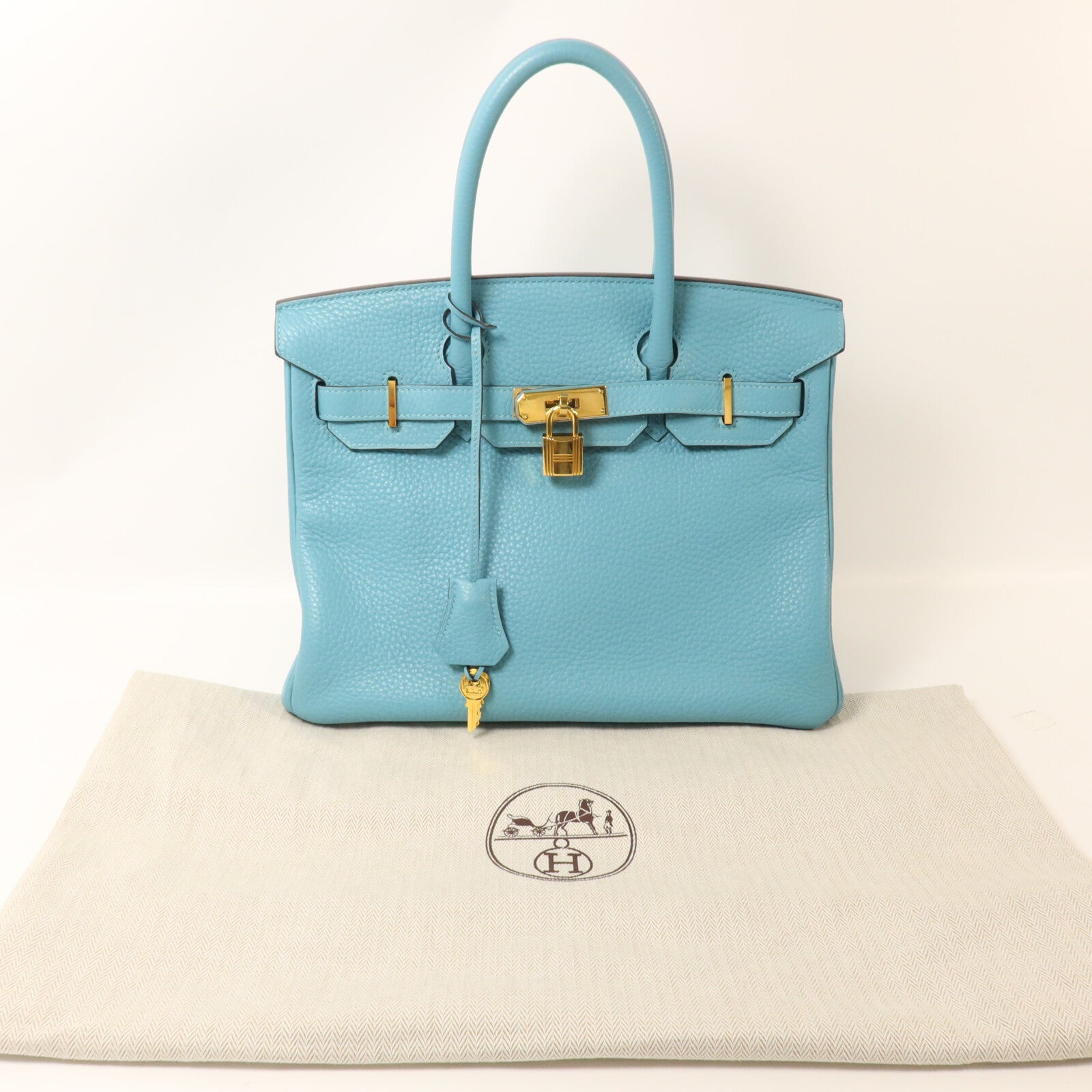 HERMES Clemence皮革Birkin 30手挽袋Bleu St Cyr