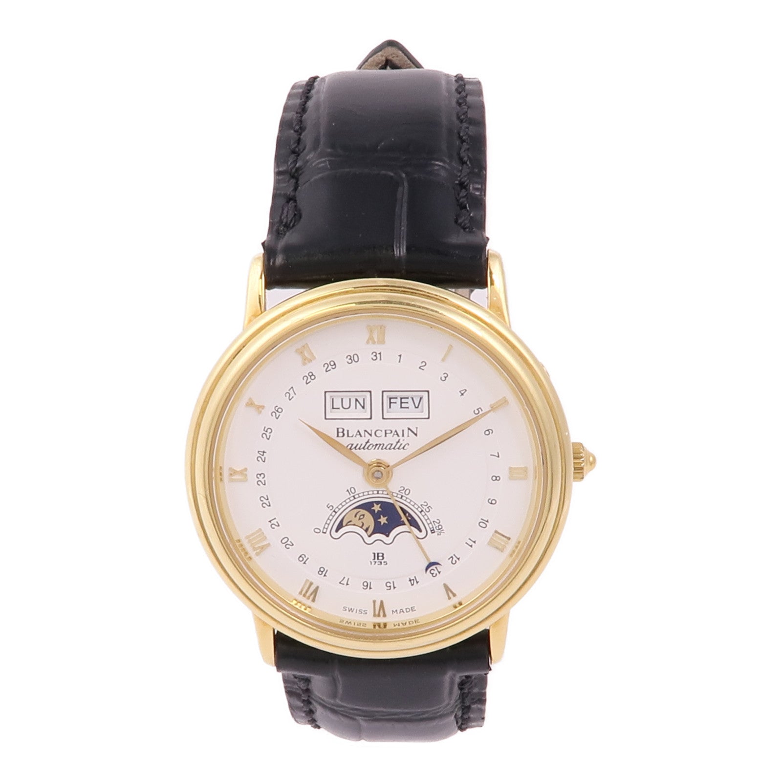 Blancpain Villeret Moonphase Calendar Automatic Watch 18K Yellow Gold White