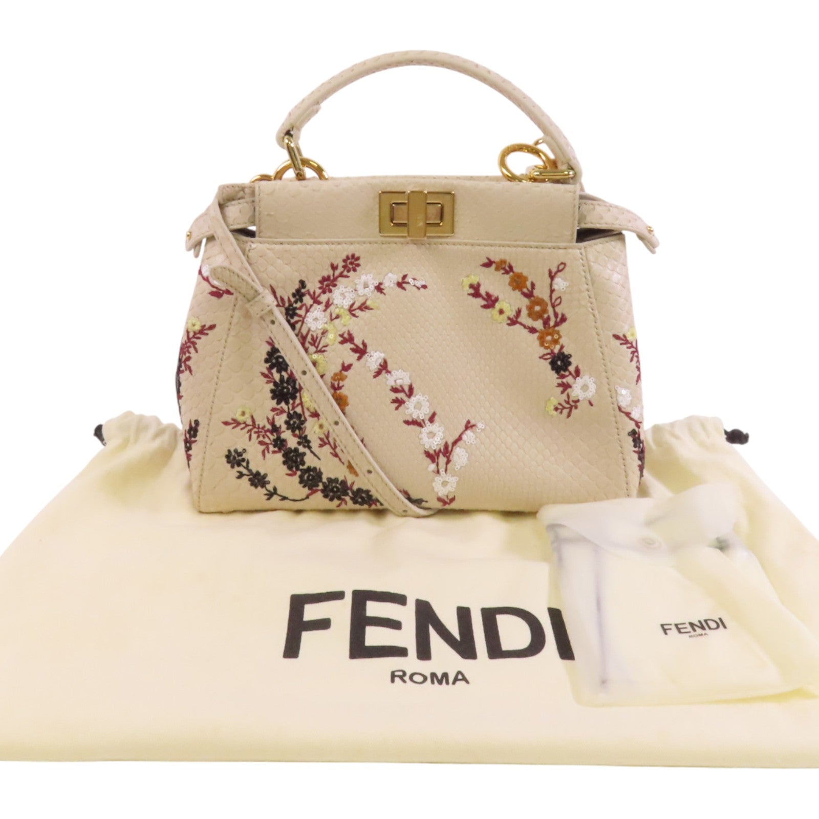 FENDI 蛇皮皮革Peekaboo金扣手挽肩背袋兩用袋